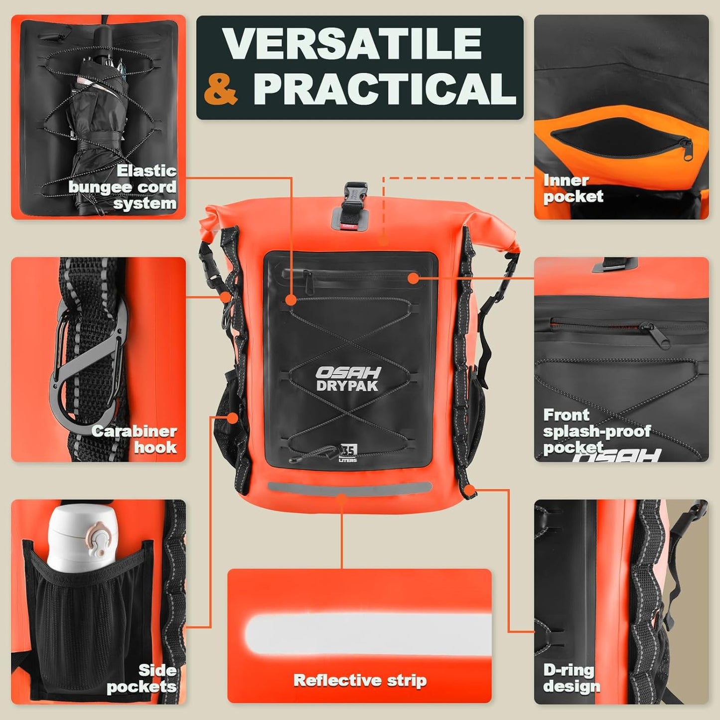 Waterproof Backpack Dry Bag 35L/55L/85L – Heavy Duty Roll-Top Hiking Backpack Sack Keeps Gear Dry for Travel, Kayaking, Boating, Camping, Rafting and Fishing
