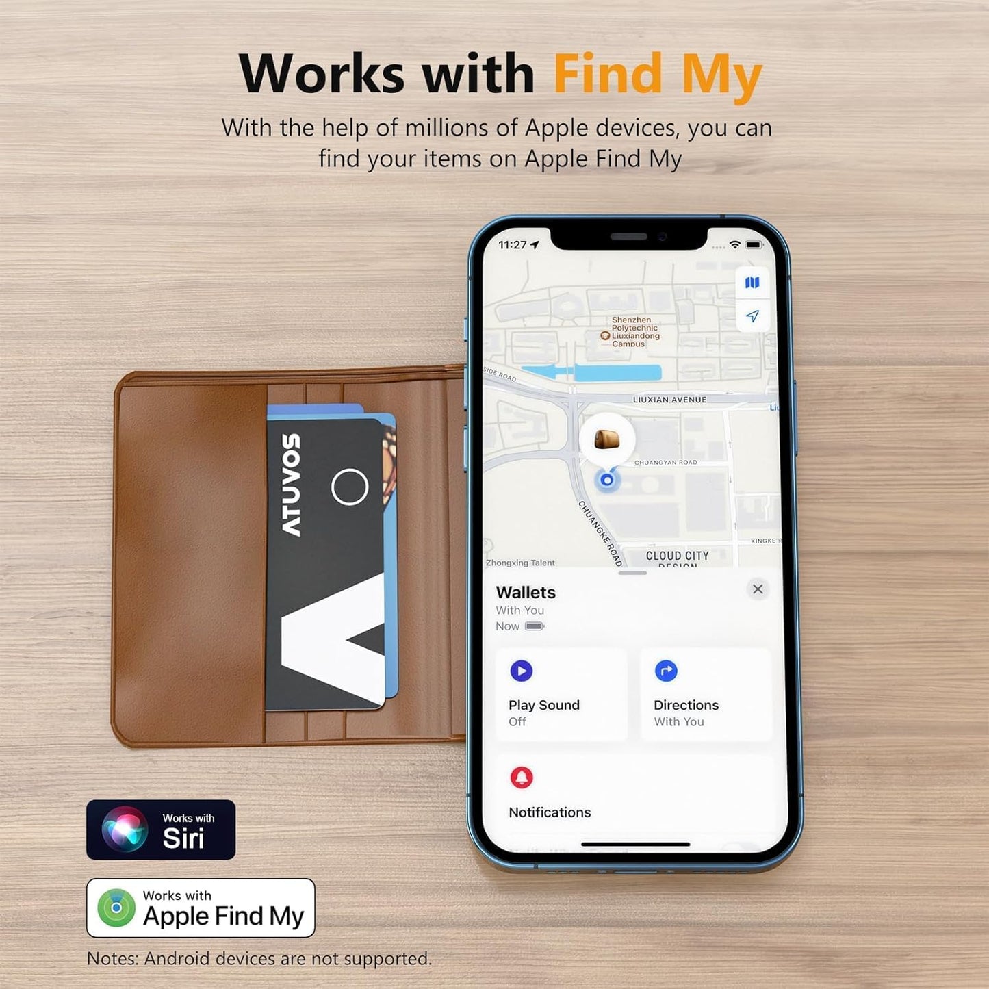 [2025 Apple MFi Certified] ATUVOS Rechargeable Wallet Tracker Card, Ultra Slim 1.6mm Wallet Card Tracker Tag Works with Apple Find My (iOS Only), Item Locator for Luggage Tags, IP67 Waterproof, 2 Pack