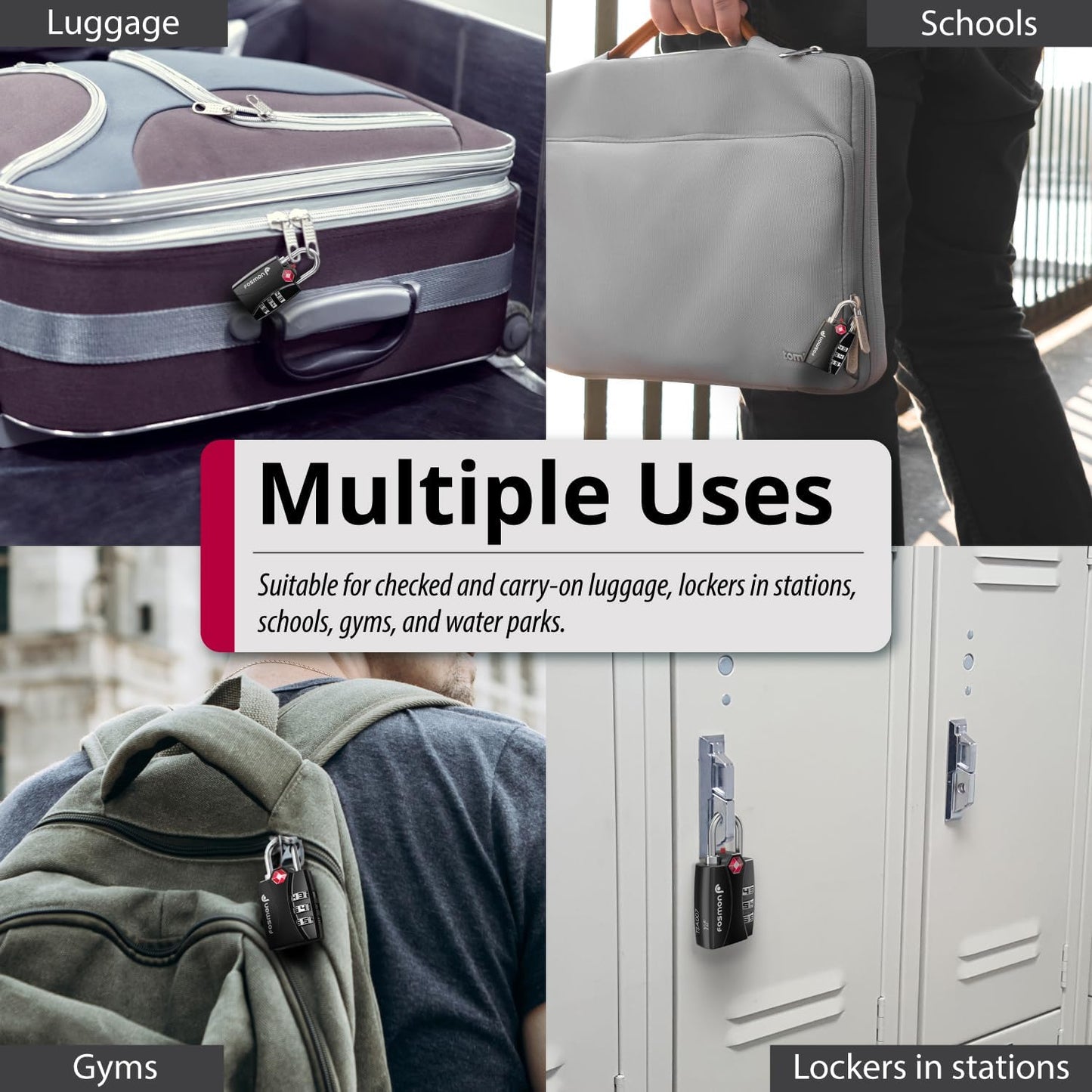 Fosmon TSA Approved Locks for Luggage. Suitcase Locks with Open Alert Indicator, 3 Digit Combination Padlock with Alloy Body for Travel, Backpack Zipper Anti Theft, Locker, Gym, Gun Case, Tent- 3 Pack
