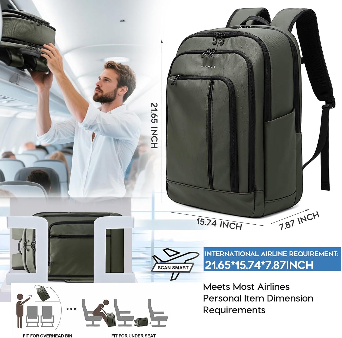 BANGE 28L Lightweight Hiking Backpack, 15.6 Inch Laptop Rucksack for Travel & Outdoor, Water-Resistant Daypack for Commuting, Gym, Camping, and Business Trips – Unisex Design
