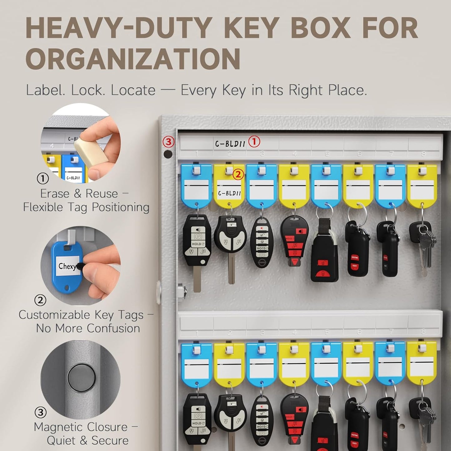 WeHere 120 Key Lock Box Wall Mount, APP Bluetooth/OTP/Wi-Fi/Fixed Code/Key Unlock, Smart Key Cabinet with Key Tag, Key Organizer Holder Box, Key Management Directory for Office, Valet, Realtor, Hotel