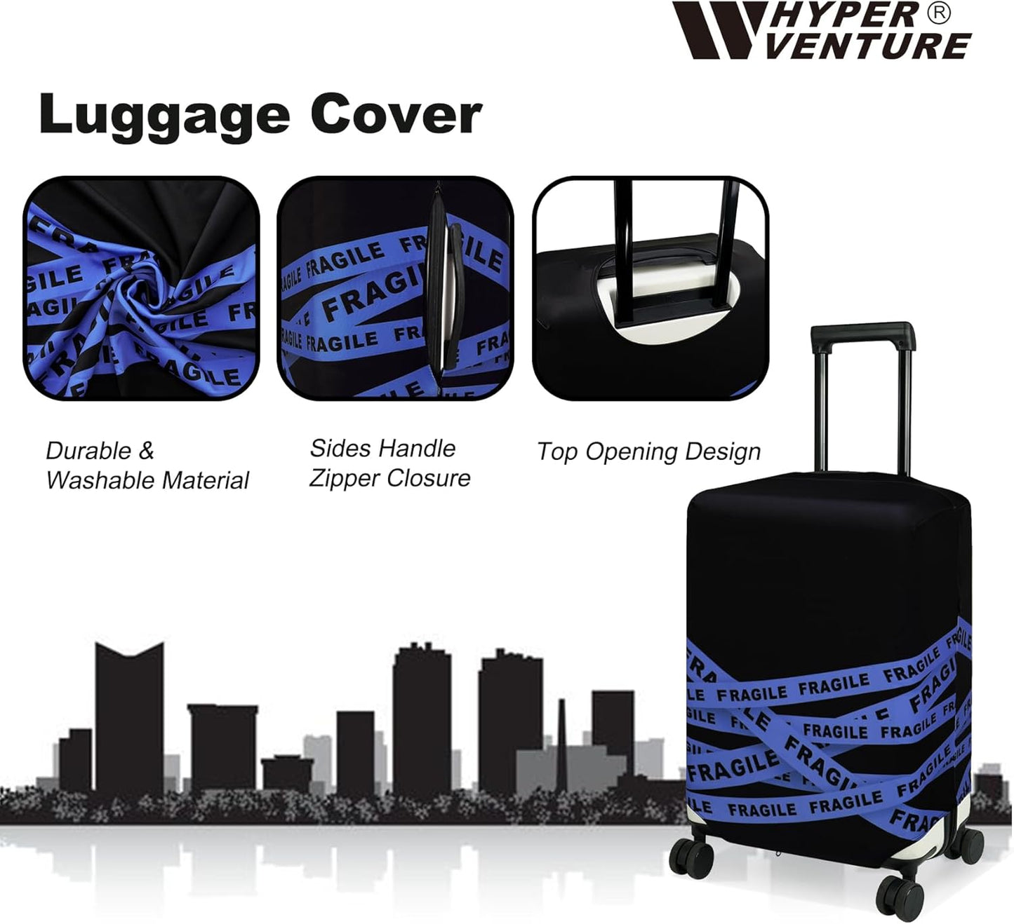 HYPER VENTURE Washable Luggage Cover - Fashion Suitcase Protector Fits 18-22 Inch Luggage (Fragile, S)
