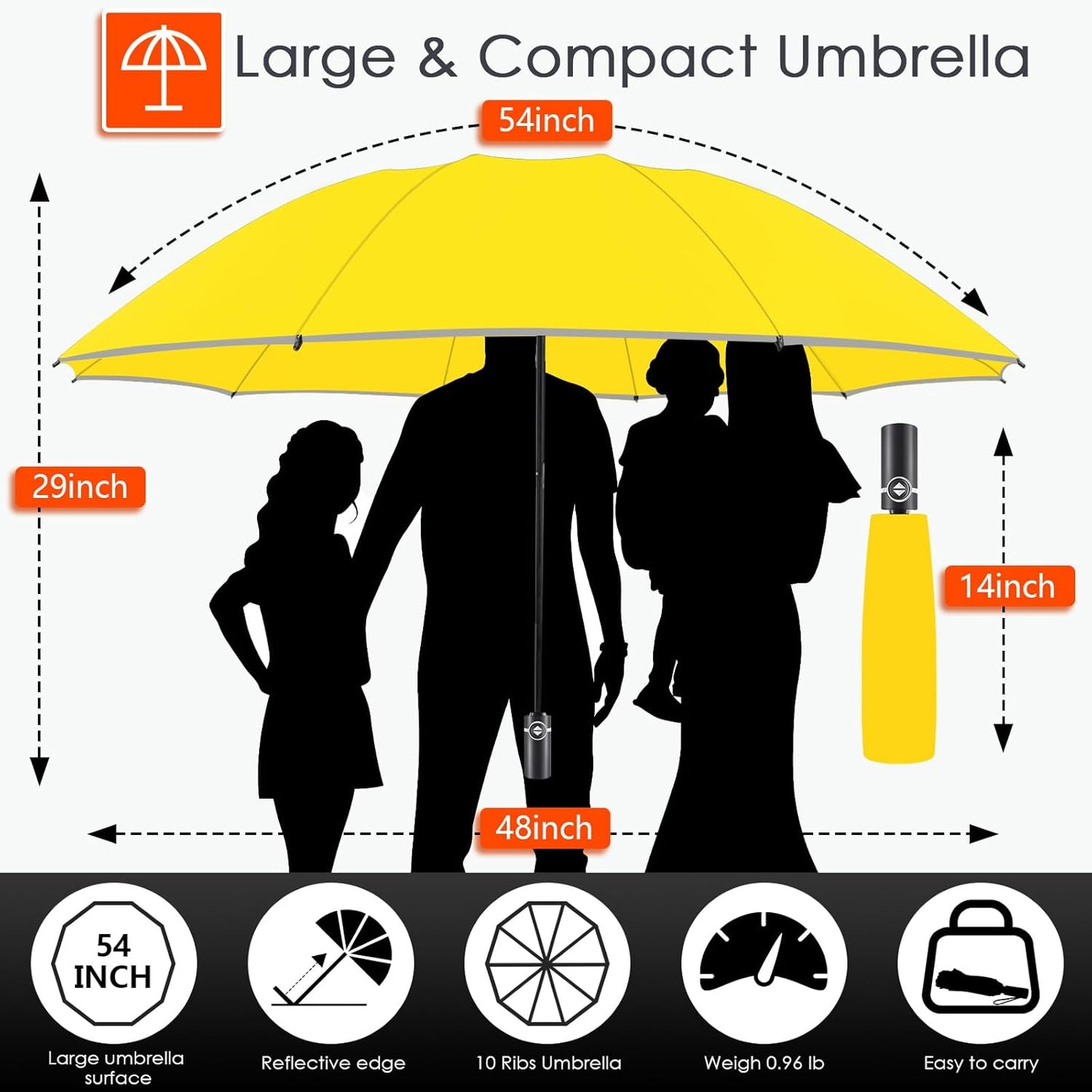 Bodyguard Inverted Umbrella - Large Windproof for Rain & Sun, Compact Reverse With Reflective Stripe, Teflon-Coated for Women Men, Travel Folding With Cover Bag