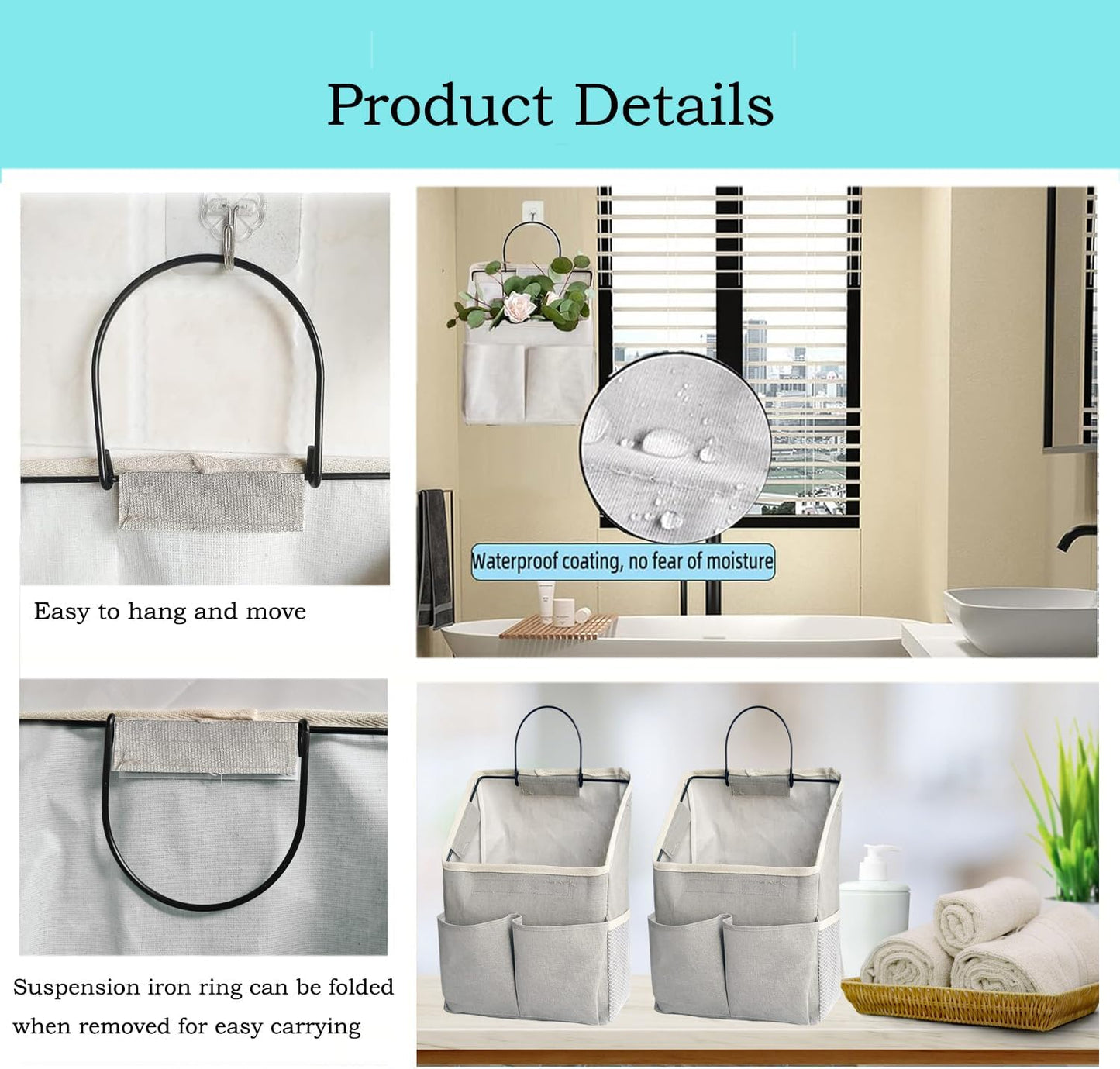 2 Pack Wall Hanging Storage Basket,Wall Hanging Organizer Bags with Pockets, Wall organizer Storage for Dormitory Bathroom Bedroom Kitchen(White-upgraded)