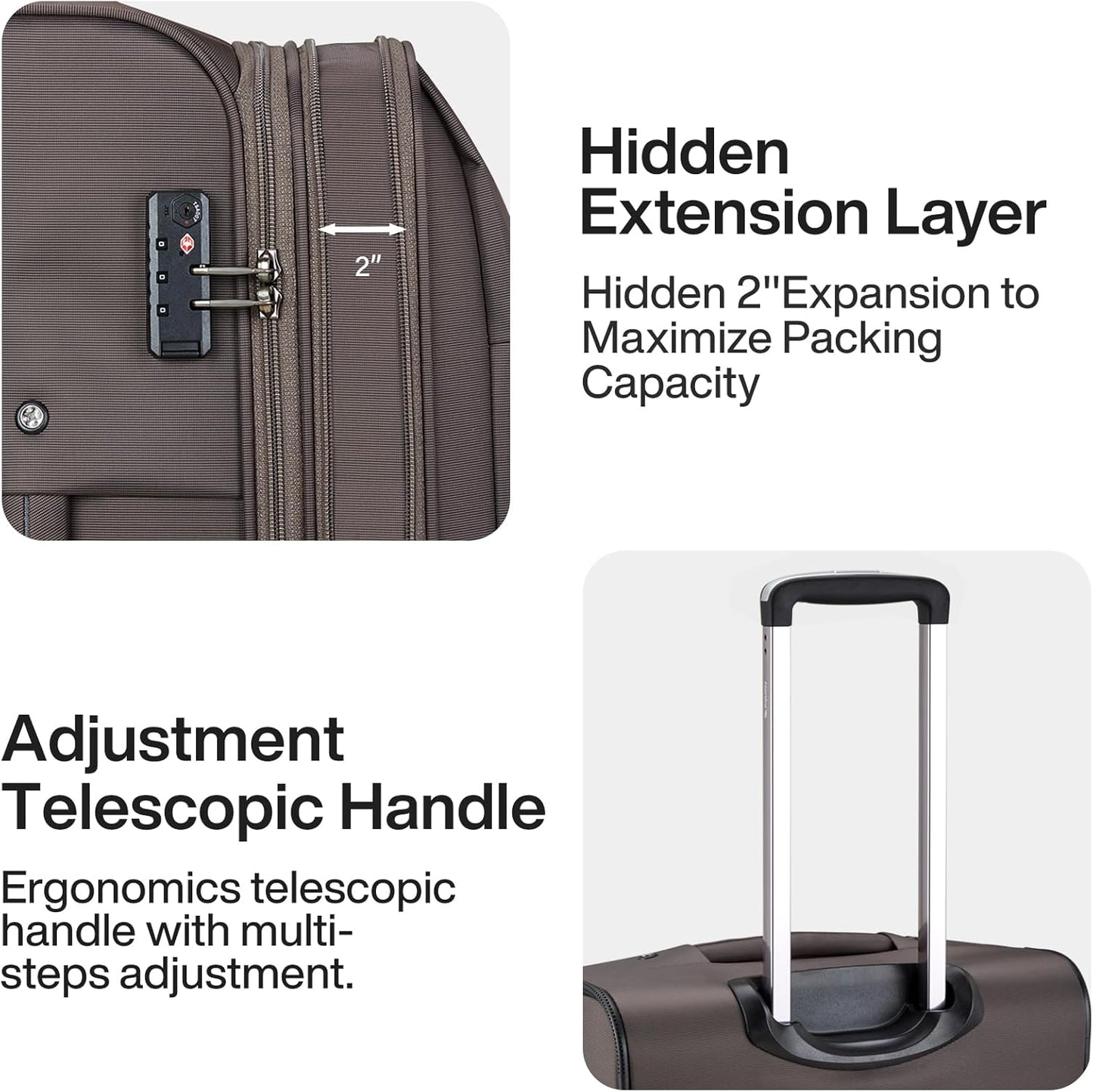 Hanke 20/28 Inch 2 Piece Luggage Sets with Spinner Wheels Expandable Luggage Large Suitcases with Wheels Lightweight Travel Luggage Rolling Suitcase with Lock Softside Checked Luggage.(Coffee)