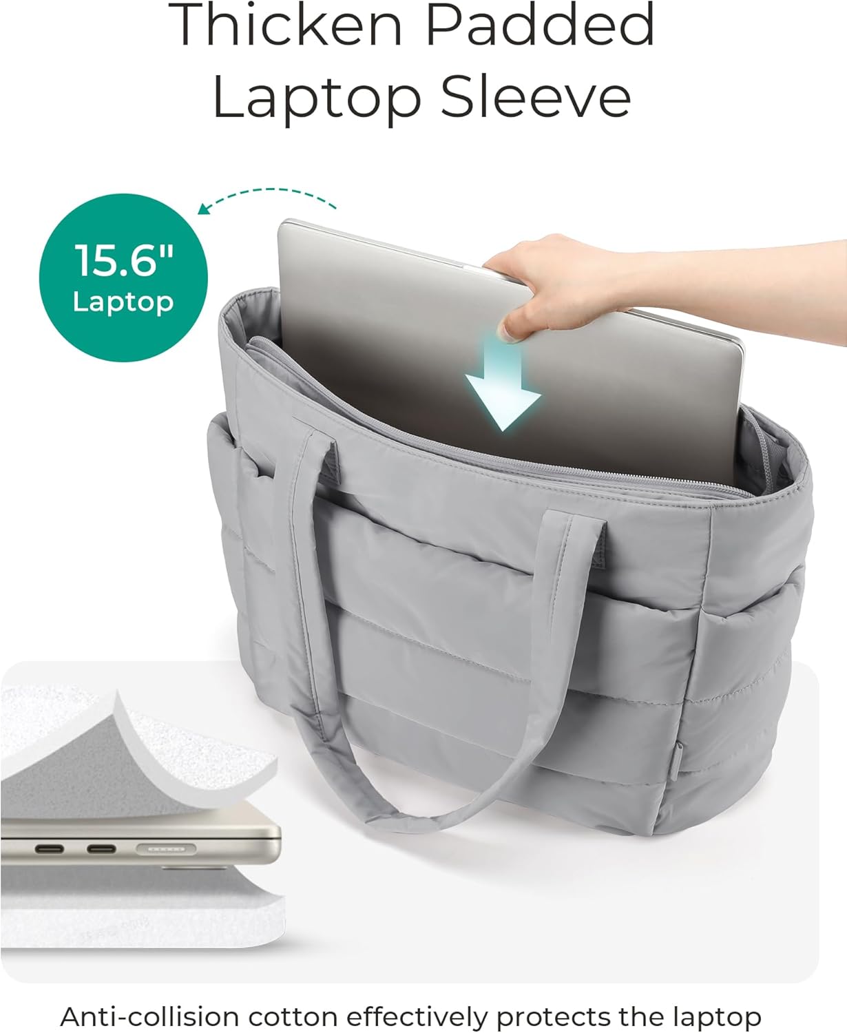 BAGSMART Tote Bag for Women, Lightweight Puffy Tote Bag with Compartments Shoulder Bag Handbag for Travel, Work, Gym,