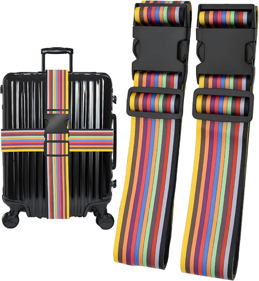 Stripes Luggage Straps for Suitcases, Adjustable Luggage Travel Belt to Keep Luggage Security While Travel, Strong Polyester Fabric, Easy-to-Recognize Stylish Pattern Travel Accessories, 2 Pack