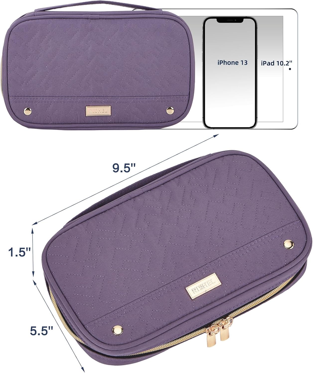 NISHEL Travel Jewelry Case, Holiday Organizer for Necklaces, Earrings, Rings, Bracelets, Watch, Purple