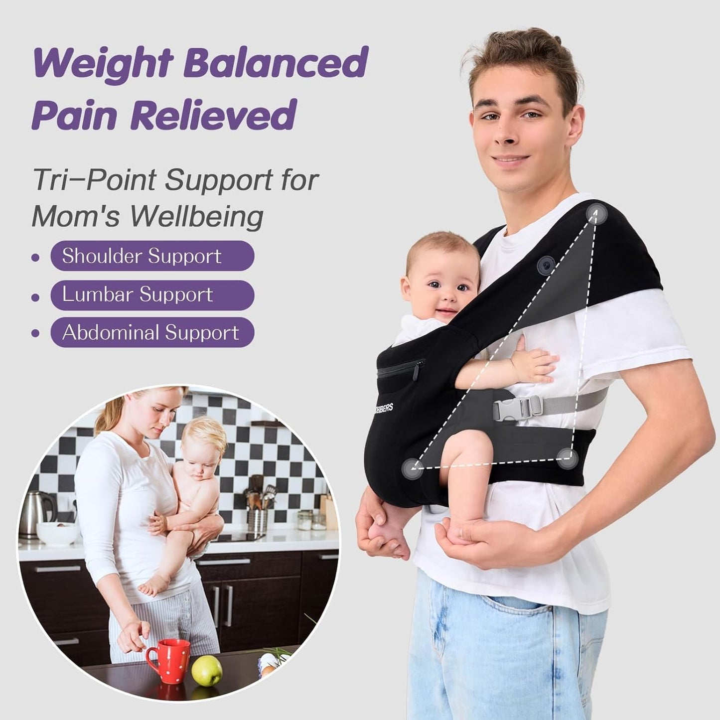 Baby Carrier Newborn to Toddler - Wrap Baby Carrier for 7-50 lbs, M-Shaped Sitting Posture, Toddler Carrier with Soft Fabrics for Front and Back Carrying, Black