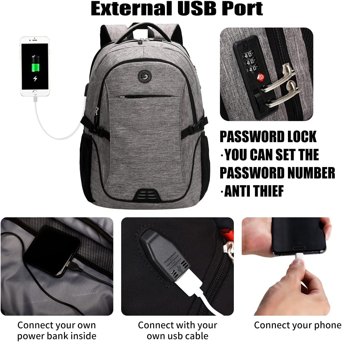 SHRRADOO Anti Theft Laptop Backpack Travel Backpacks with usb Charging Port for Women Men High School College Backpack Computer Bag Fits 17 Inch Laptop,Black