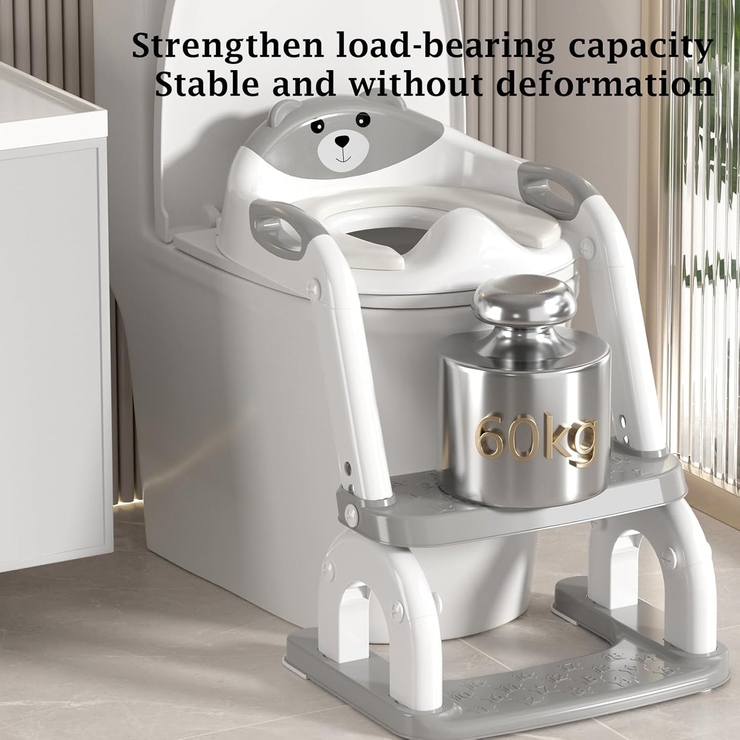 Potty Training Seat Upgraded 2-in-1 Potty Toilet for Kids Boys and Girls, Adjustable Step & Seat Height with Splash Guard Anti-Slip Pad Step Stool(White and Gray)