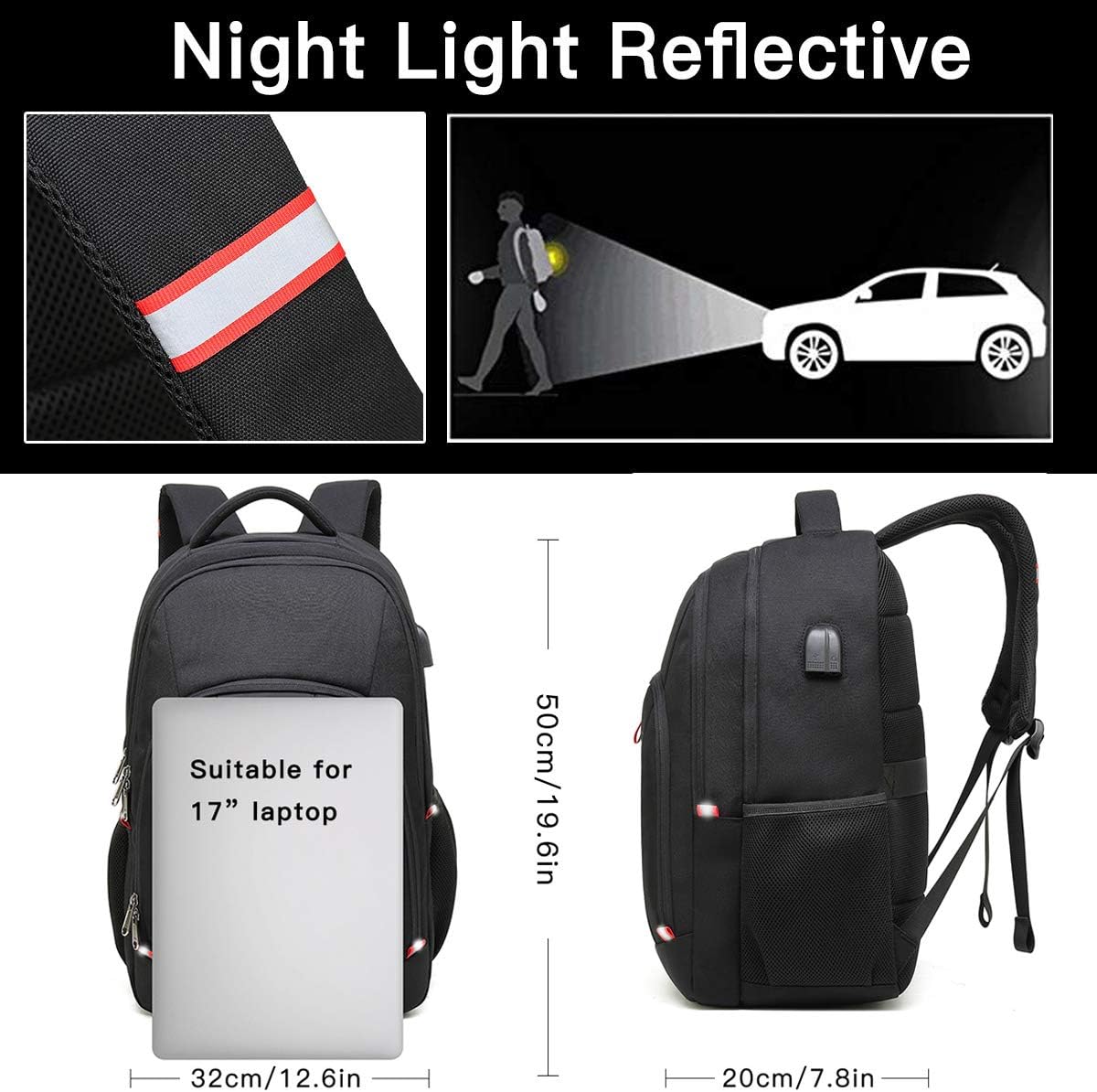 Laptop Backpack for Men, Large Anti-Theft Business Travel Backpack with USB Charging Port, Water Resistant College Computer Bag for Men/Women for 17 Inch Laptop and Notebook