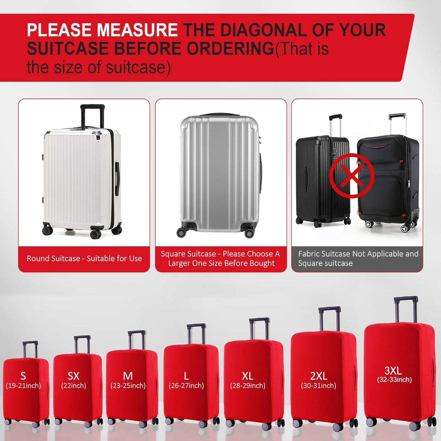 Travel Luggage Cover Suitcase Protector Scratch-Resistant Fit 19-31 Inch Suitcase, Not Included Suitcase (Red, M(24-25 inch))