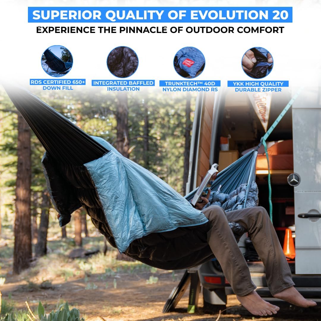 Grand Trunk Evolution 20 Down Hammock - 20°F Cold Weather Hammock with Integrated Sleeping Bag for Camping & Backpacking
