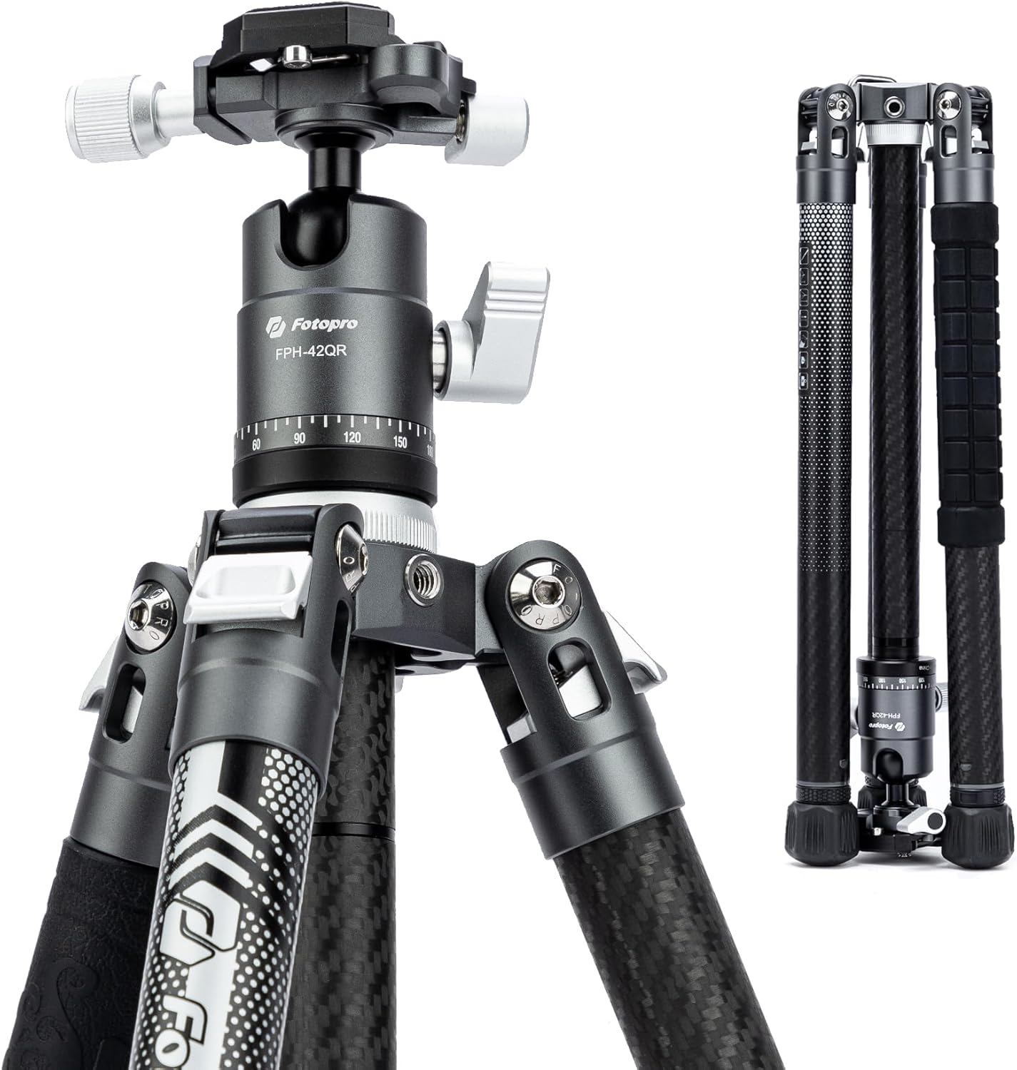 Fotopro Carbon Fiber Tripod for Camera 2lbs Ultralight 62 Inch Travel Camera Tripod Max Loads Up 22lbs X-Aircross 3 Grey