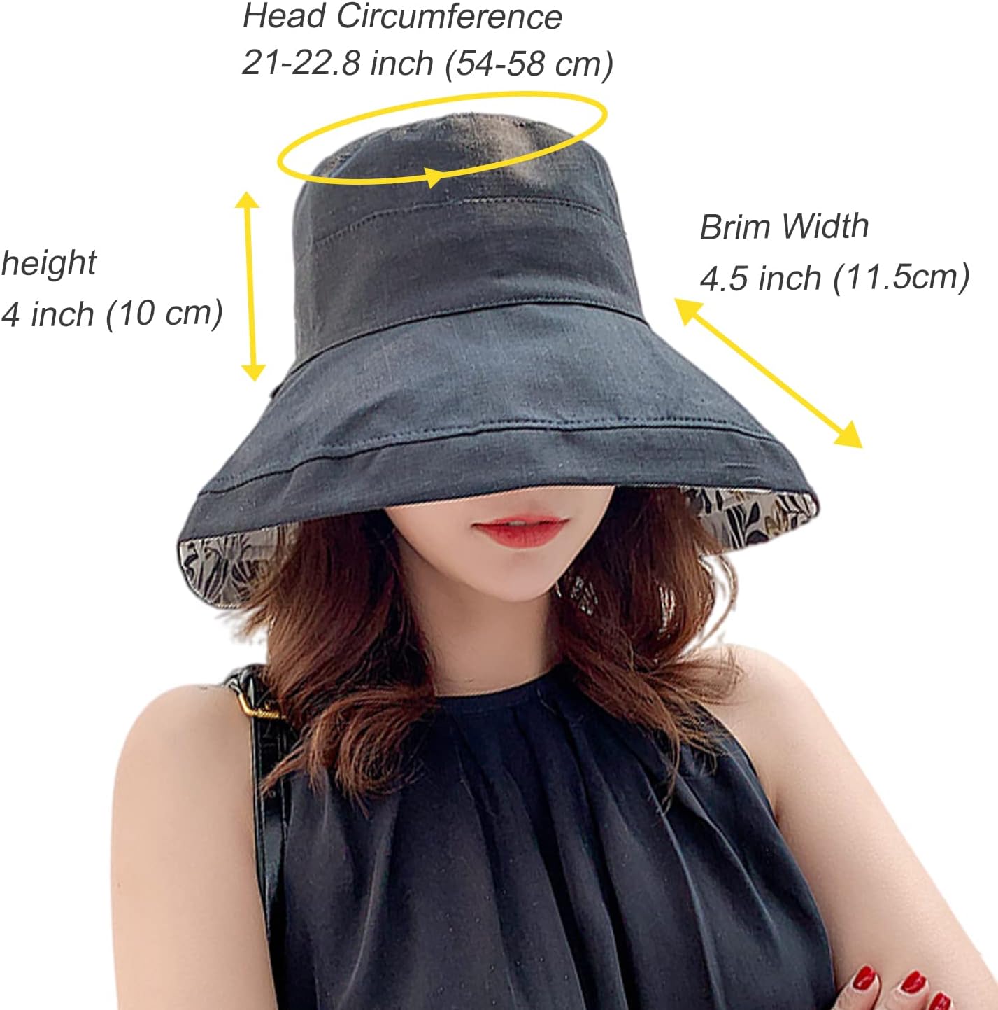 Women Wide Brim Sun Hats Metal Wired Edge Summer UV Protection Beach Fishing Hat for Hiking Garden Travel Chin Strap