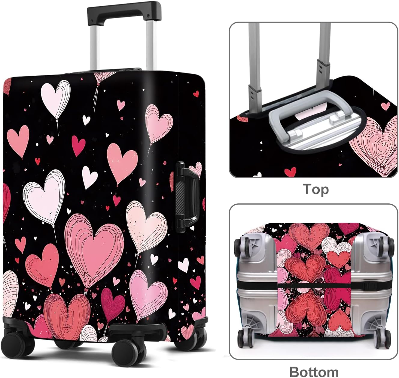 Luggage Cover Washable Suitcase Protector Anti-Scratch,Stretchable Fit for 20-34Inch Luggage Durable Travel Bag Cover with Zipper Closure (Heart-2, M(fits 24-26Inch suitcase))