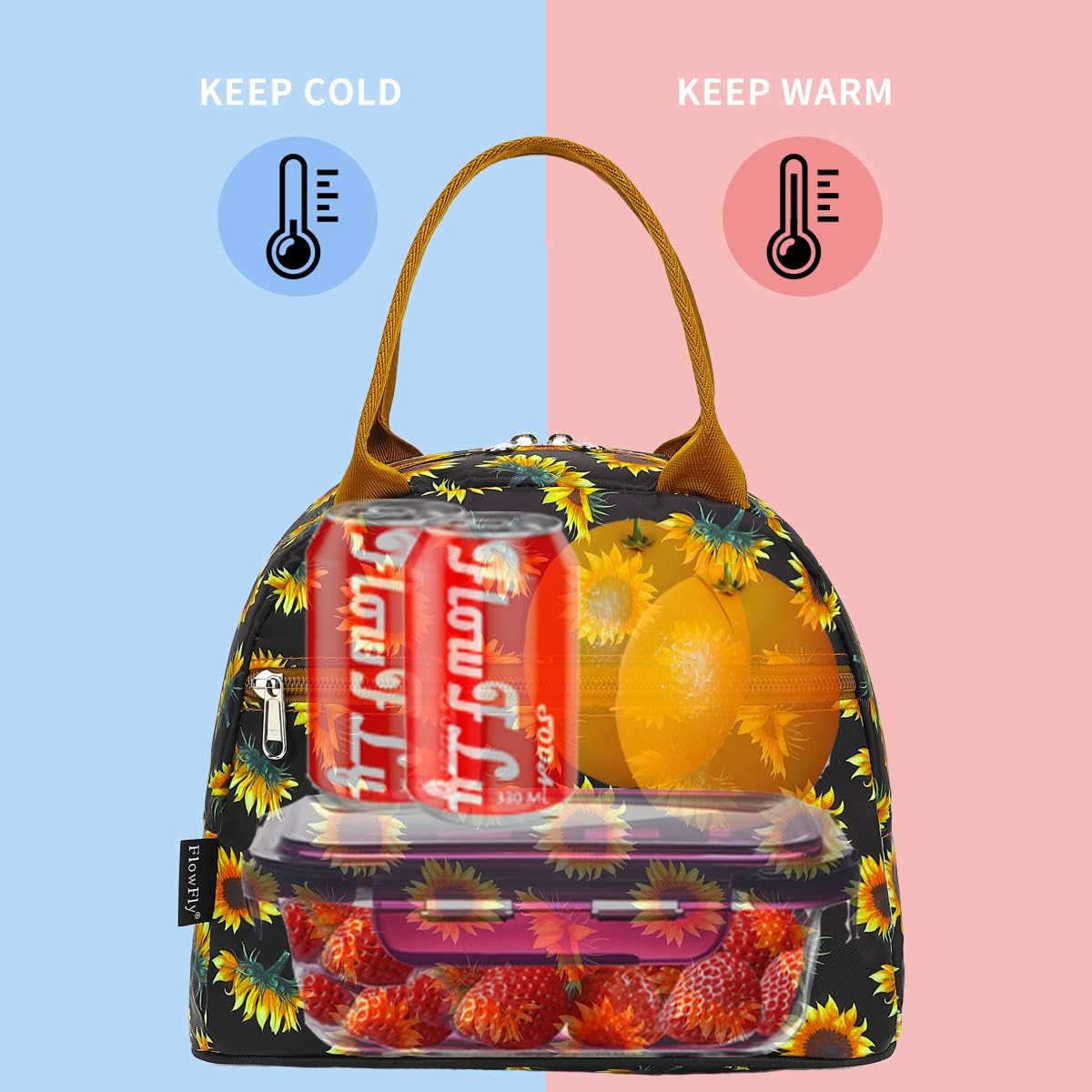 FlowFly Insulated Lunch Cooler Bag - Tote Bag Organizer for Women/Men, SunFlower