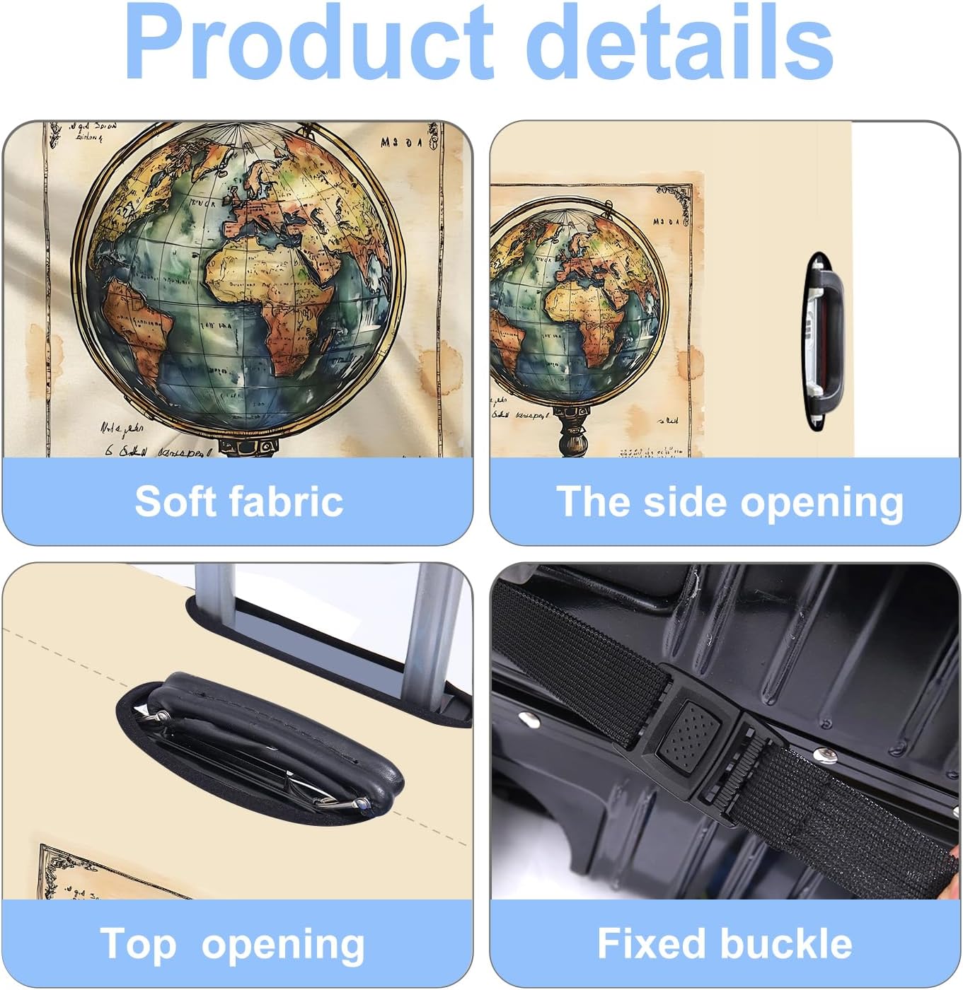 Luggage Cover Washable Suitcase Protector Anti-scratch Suitcase cover Fits 20-34 Inch Luggage (Globe, S(20-22inch suitcase))