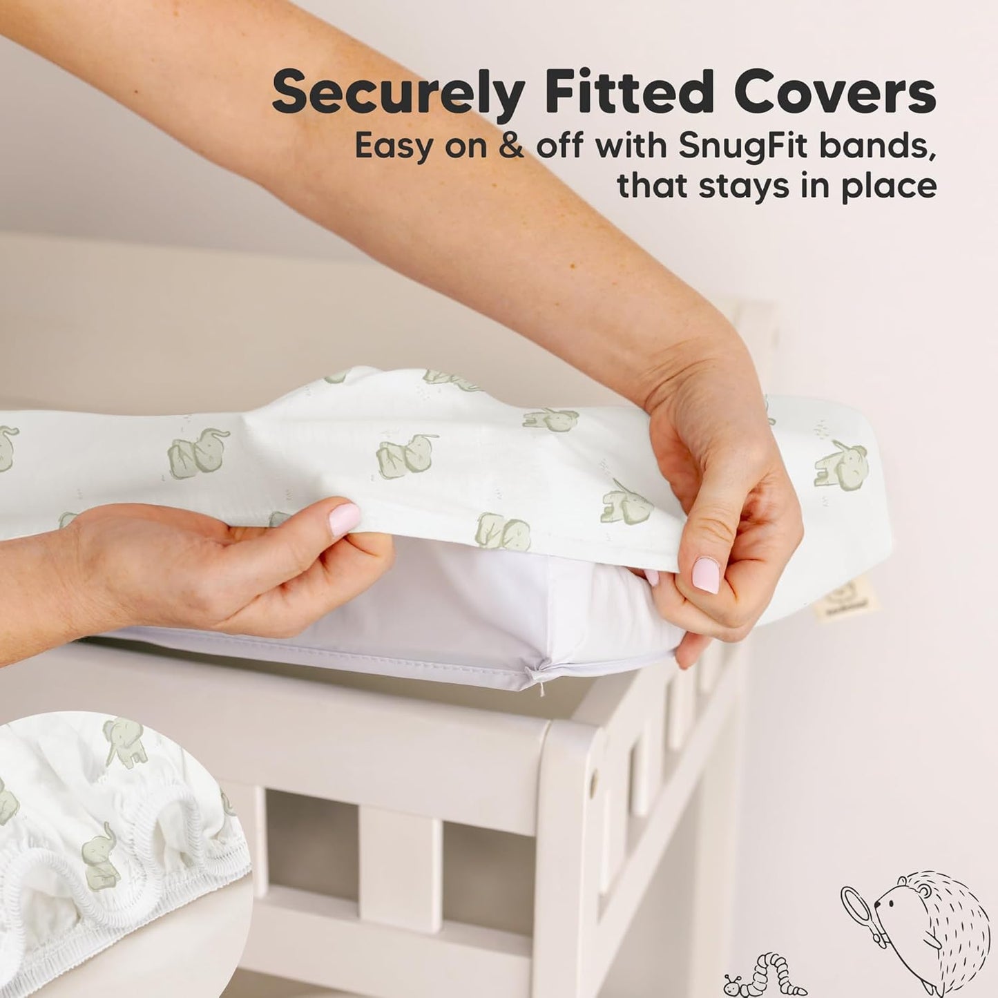 2-Pack Organic Changing Pad Covers for Girl, Boy, Neutral - 100% Cotton Changing Table Pad Cover, Soft Baby Nursery Diaper Changing Pad Sheets, Contour Changing Pads Liners, Change Pad Cover (Elly)