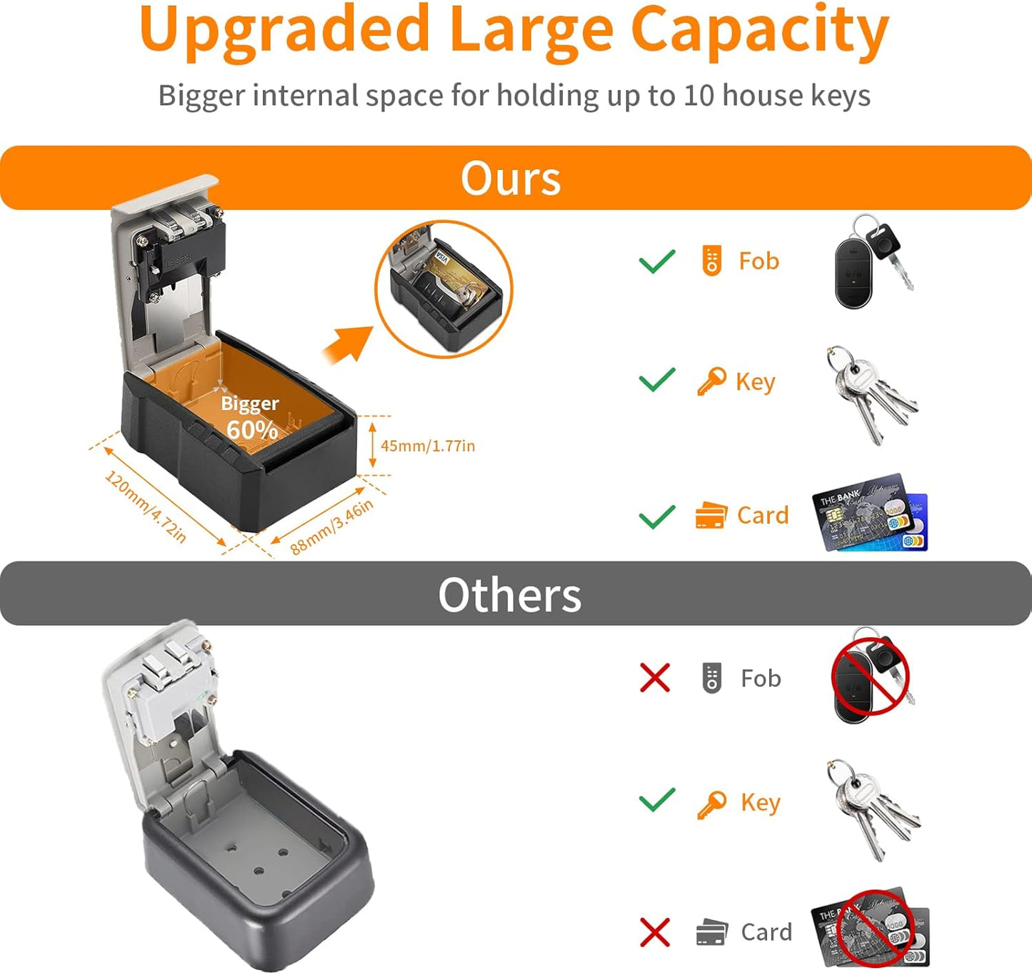 UPGRADE Extra Large Capacity Key Lock Box, Weatherproof Wall Mount Key Box for Car Keys, Fob, House Keys, Key Safe Security Storage Lock Box for Indoor, Outdoor, Garage, Garden, Store (2 Pack, Black)