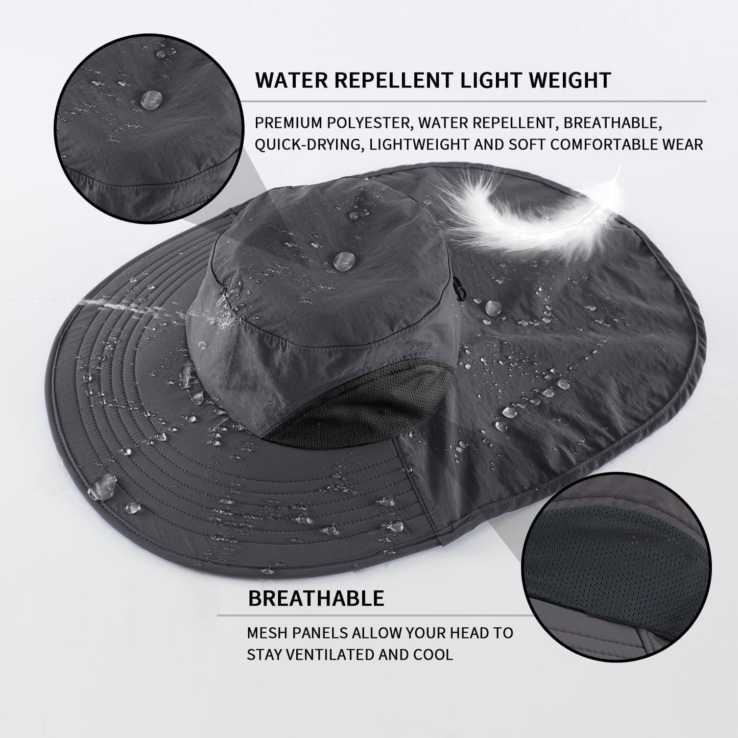 Home Prefer Outdoor UPF50+ Sun Hat Wide Brim Mesh Fishing Hat with Neck Flap