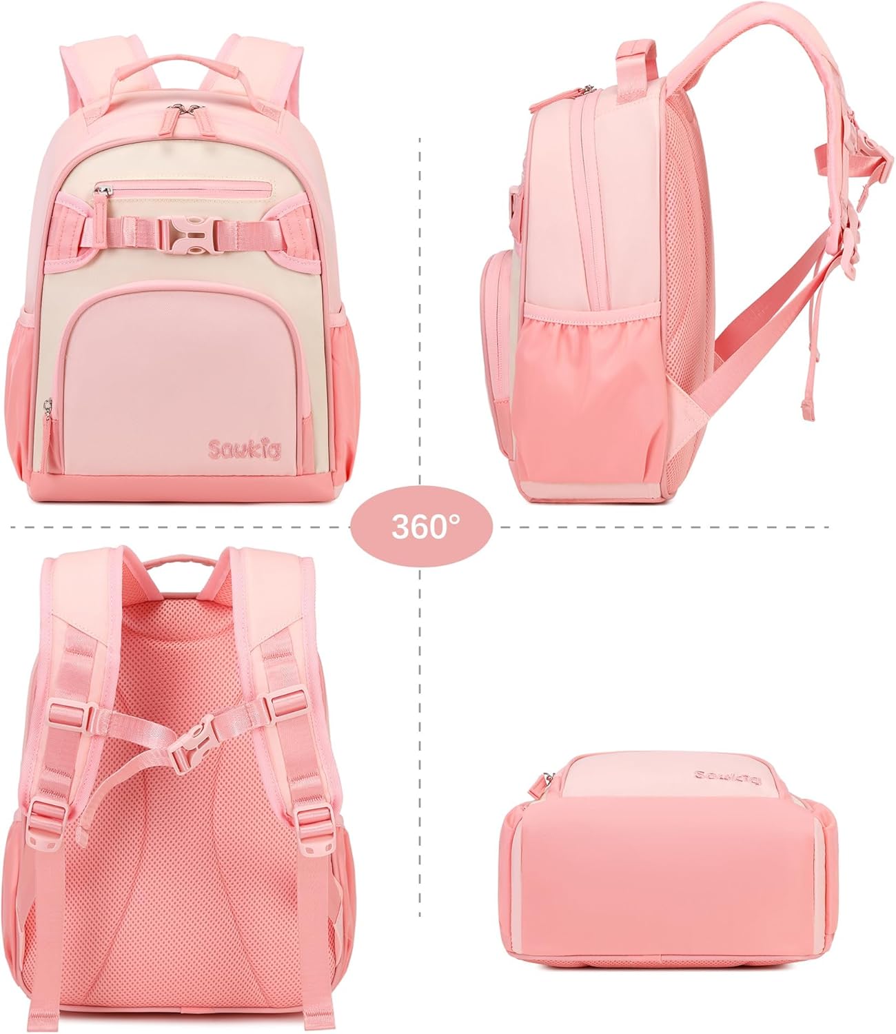 Lightweight Cute Kids Backpack for School Kindergarten Elementary Backpacks for Gilrs ages 6-8-10 (Blush Cream Coral)