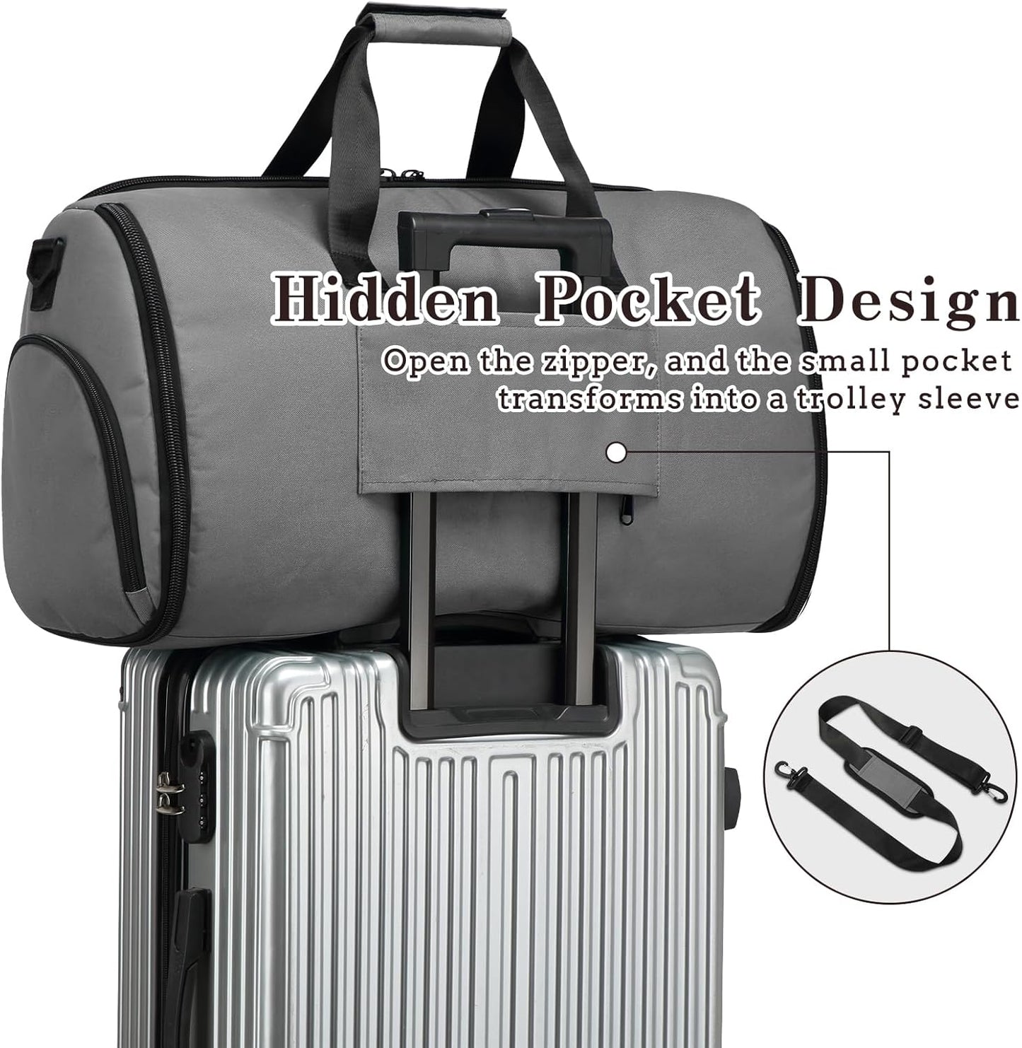 Garment Duffle Bags for Travel, Carry On Garment Duffel Weekender Bag 45L | 2-days Trip,Wrinkle-Free Travel,Separate Shoe Pocket | Overnight Garment Bag for Vacation, Business Trips, Weekend