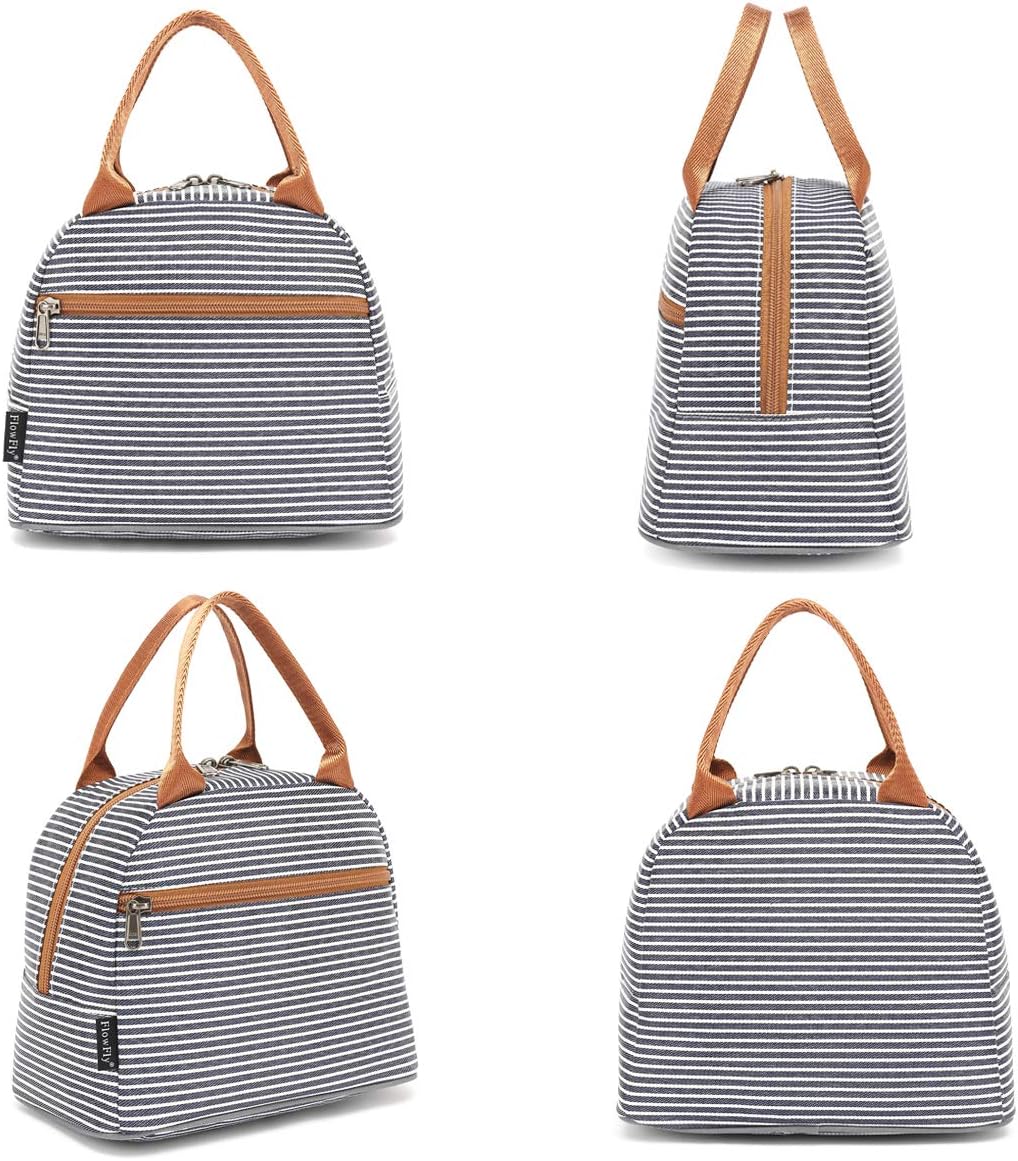FlowFly Insulated Lunch Cooler Bag - Tote Bag Organizer for Women/Men, White&Black Stripe