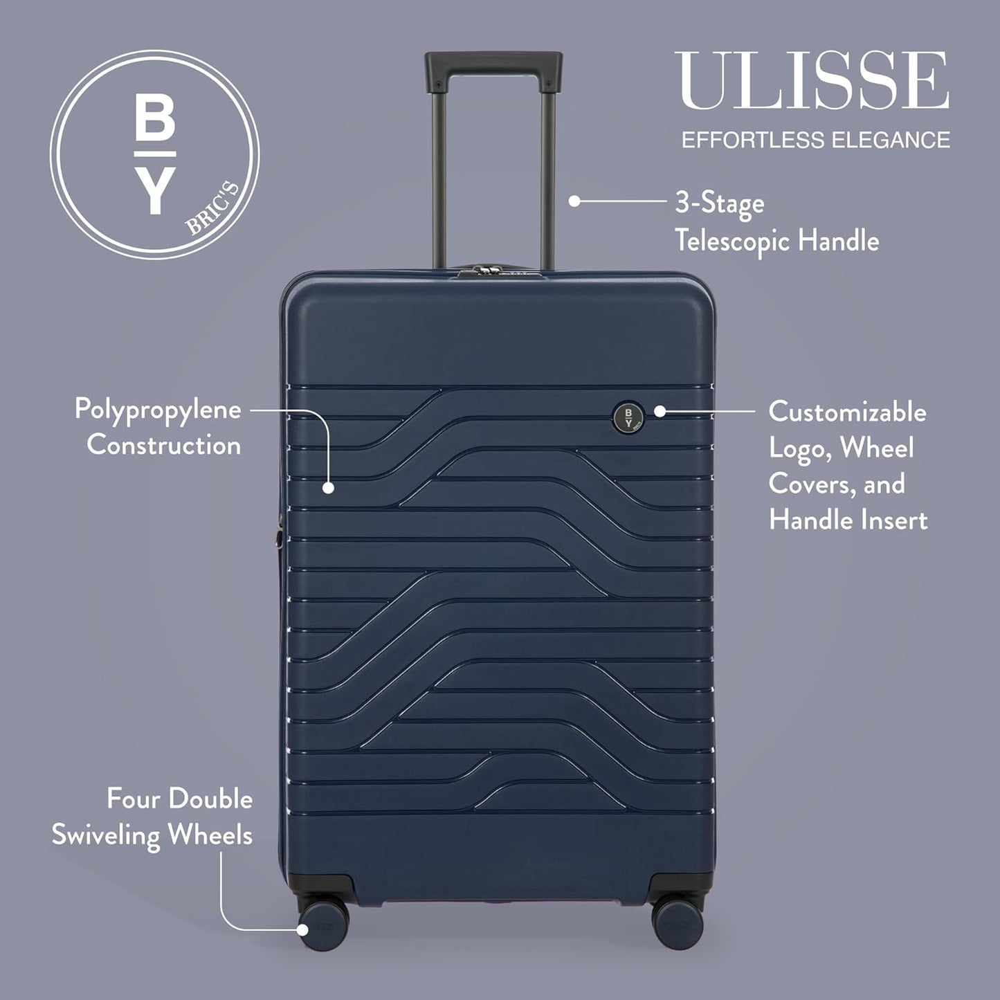 Bric's B|Y Ulisse Spinner Suitcase, Expandable Hard Shell Luggage with TSA Lock and Smooth 360° Wheels 28" – Ocean Blue