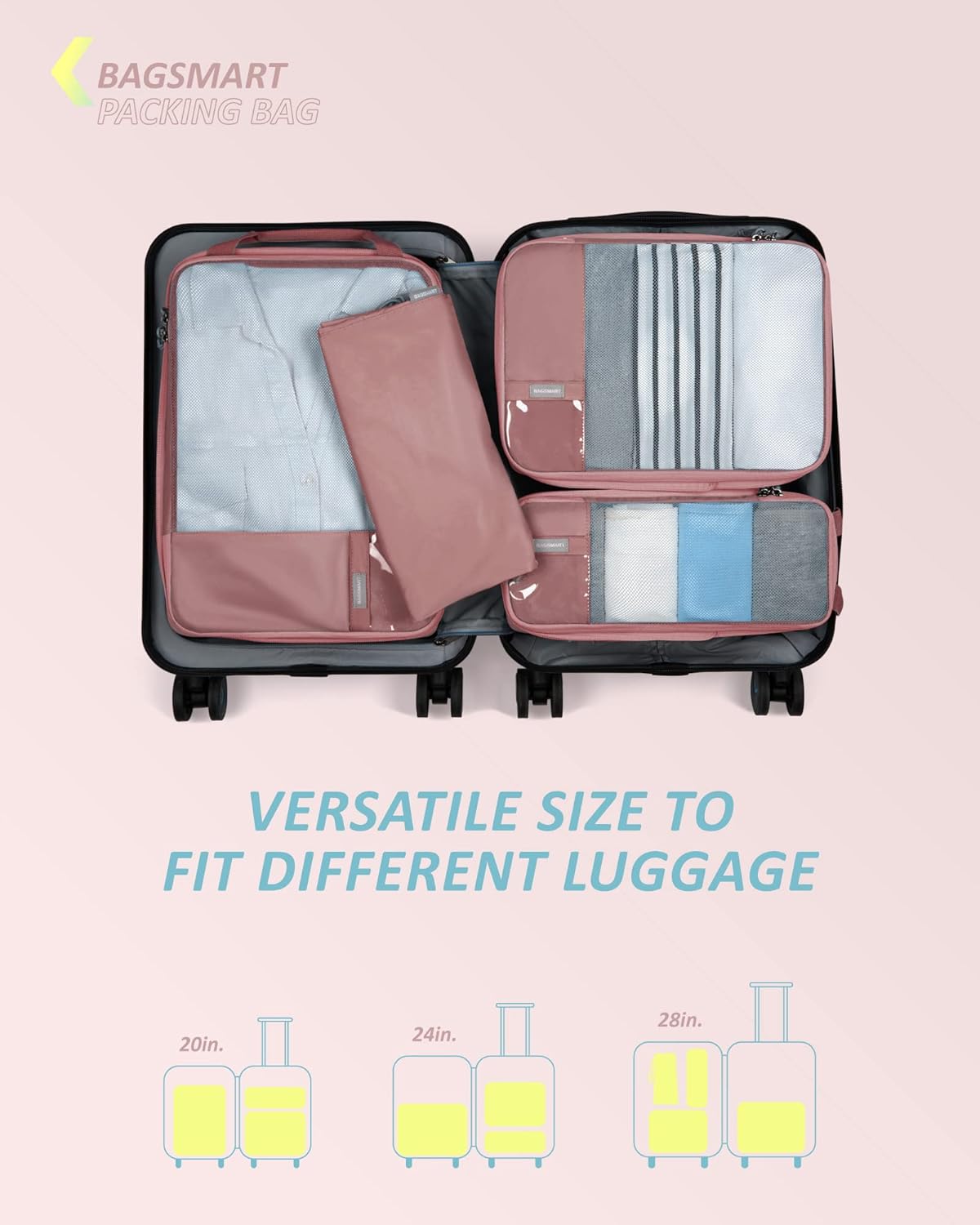 BAGSMART 6 Set /4 Set/2 Set Compression Packing Cubes for Travel, Lightweight Luggage Organizer Bags, Durable Space Saver Bags Travel Essentials