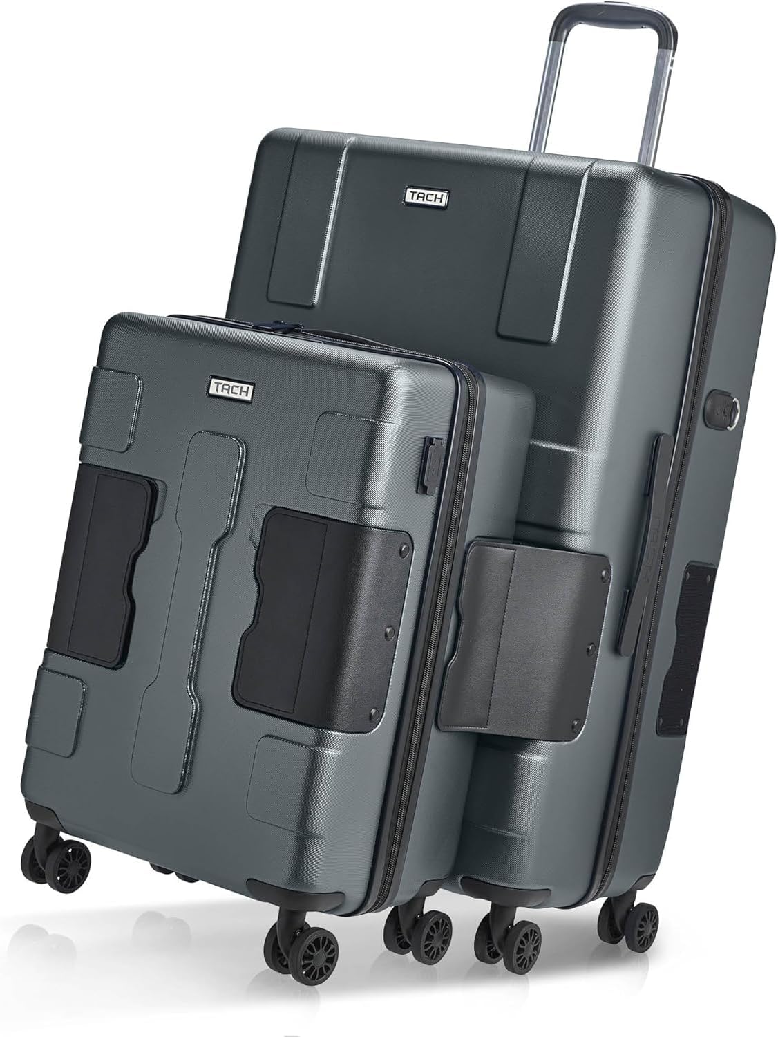Tach V3.1 Hard Shell 2 Piece Luggage Set - 20 & 28 inch Luggage | Carry On & Large Checked Suitcases | Patented Built-In Connecting System | Rolling Suitcase Links 9 Bags (Grey)