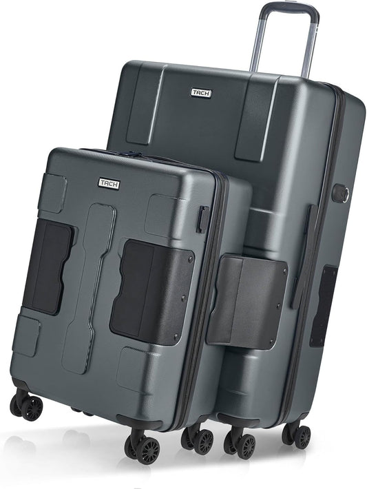 Tach V3.1 Hard Shell 2 Piece Luggage Set - 20 & 28 inch Luggage | Carry On & Large Checked Suitcases | Patented Built-In Connecting System | Rolling Suitcase Links 9 Bags (Grey)