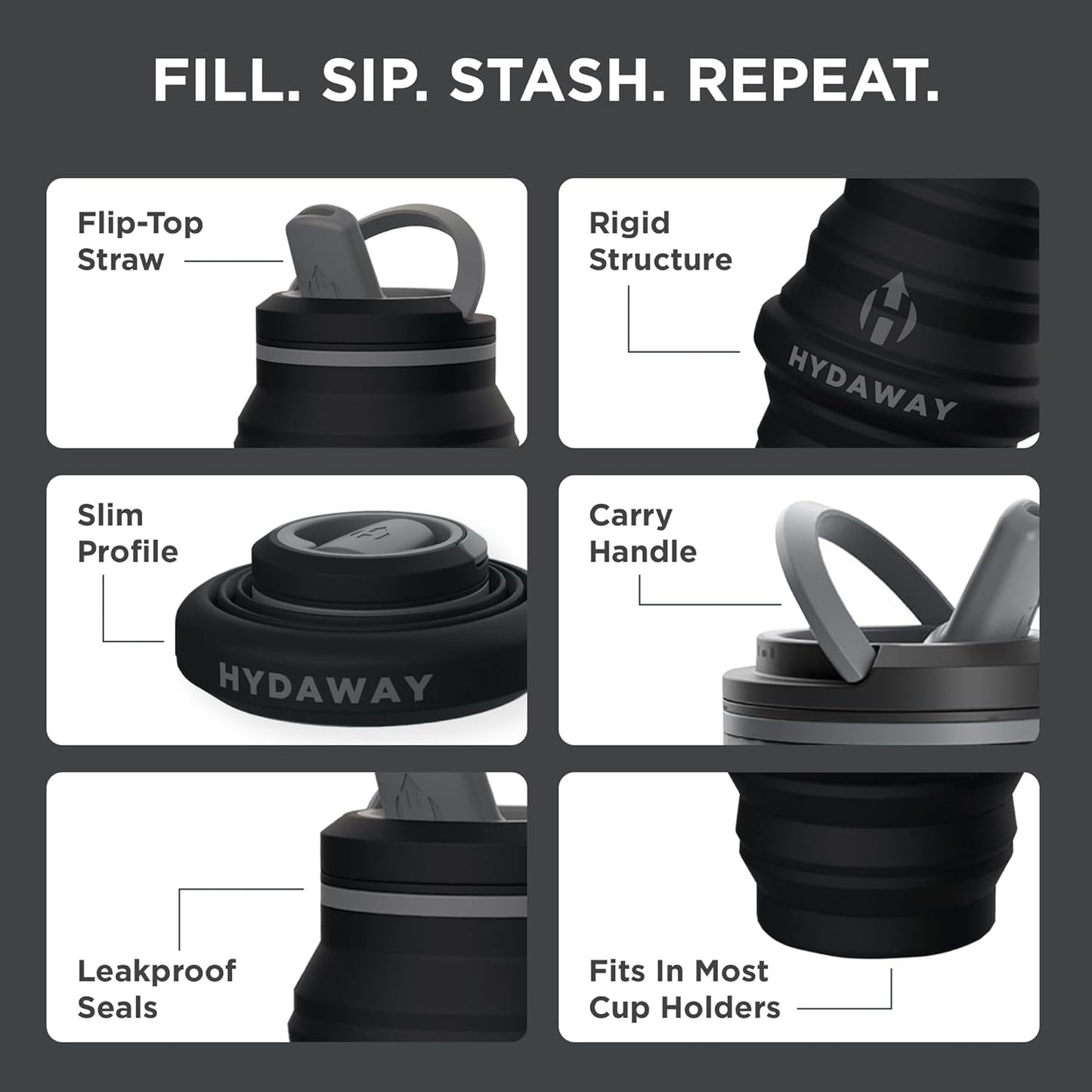 HYDAWAY 17oz Collapsible Water Bottle - BPA-Free, Leakproof, Lightweight, and Space-Saving - Perfect for Travel, Hiking, and Everyday Hydration