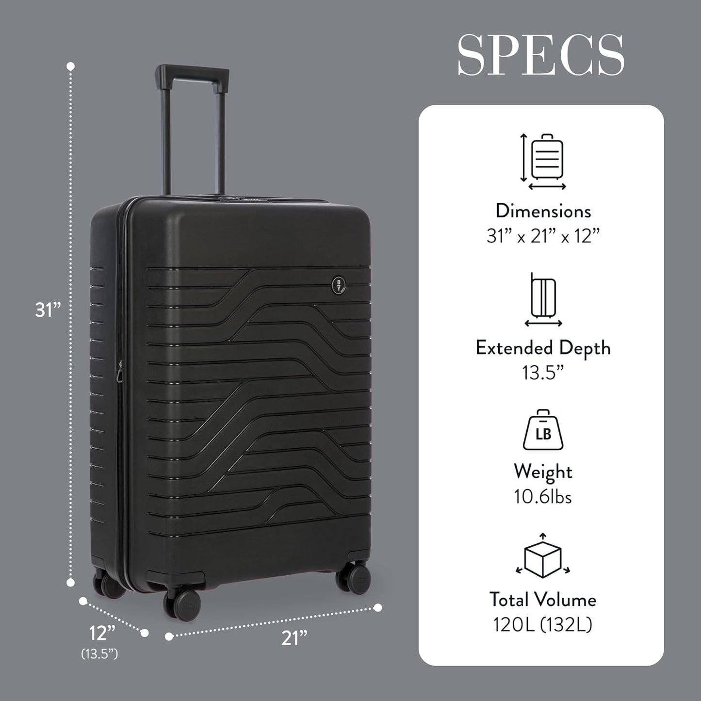 Bric's B|Y Ulisse Spinner Suitcase, Expandable Hard Shell Luggage with TSA Lock and Smooth 360° Wheels 28" – Black