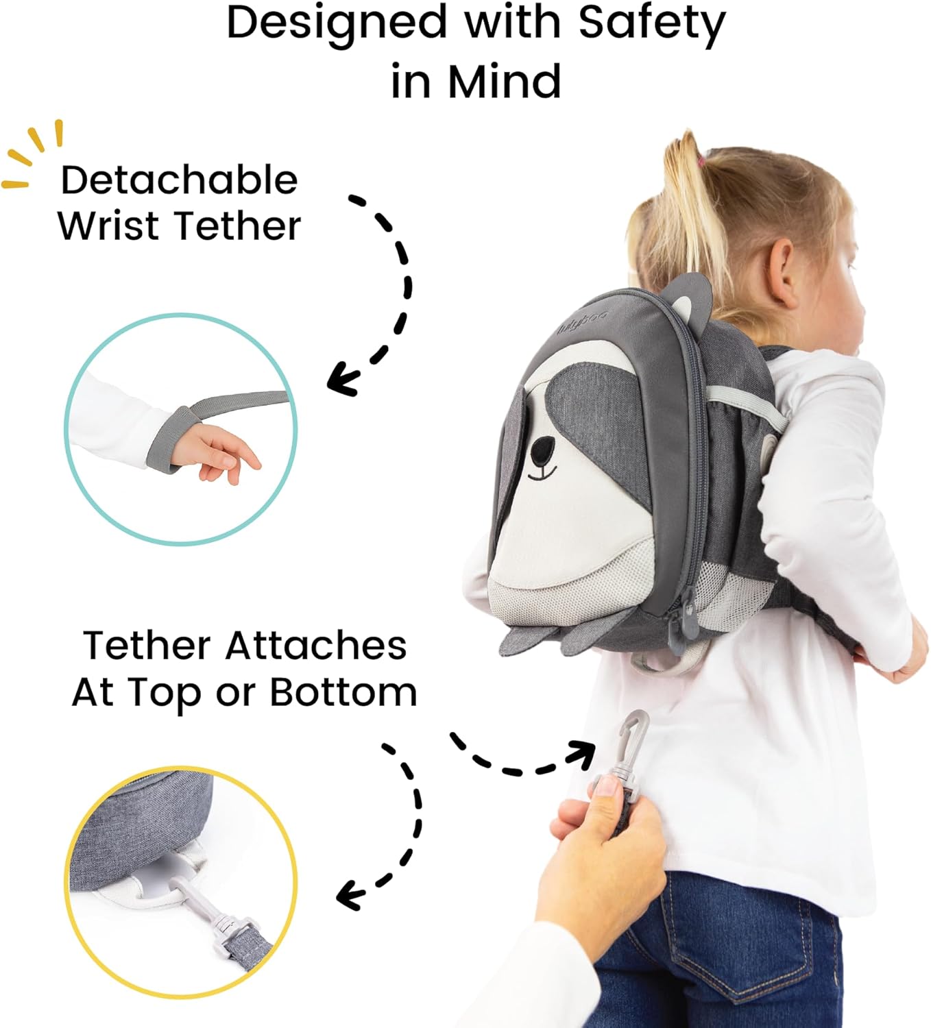 Lulyboo Panda Toddler Backpack Leash with Detachable Child Harness & Wrist Tether, Baby Walking Safety Harness, Kids Backpack with 5 Storage Pockets & Insulated Lunch Bag, Perfect for 1-7 Years