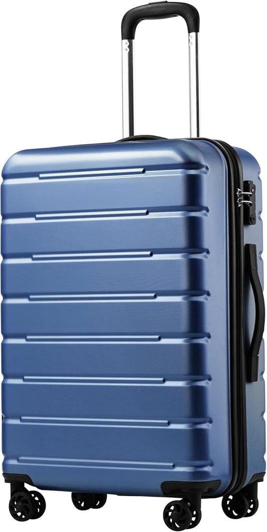 Coolife Luggage Suitcase Carry-on Spinner TSA Lock USB Port Expandable (only 28’’) Lightweight Hardside Luggage (Ice Blue, L(28in))
