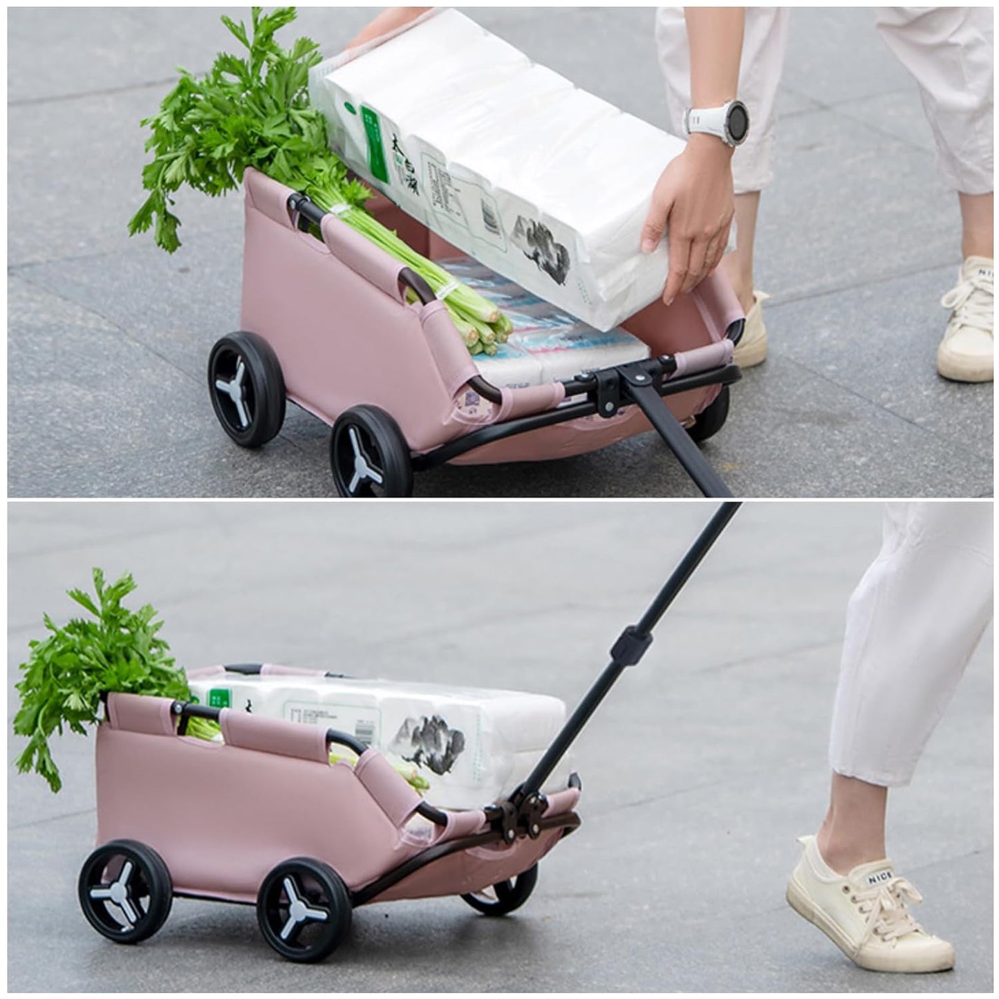 Dog Stroller 4 Wheels Folding Dog Cart Pet Stroller for Travelling Shopping Walking Playing for Small Dogs Cats (Plaid Green)