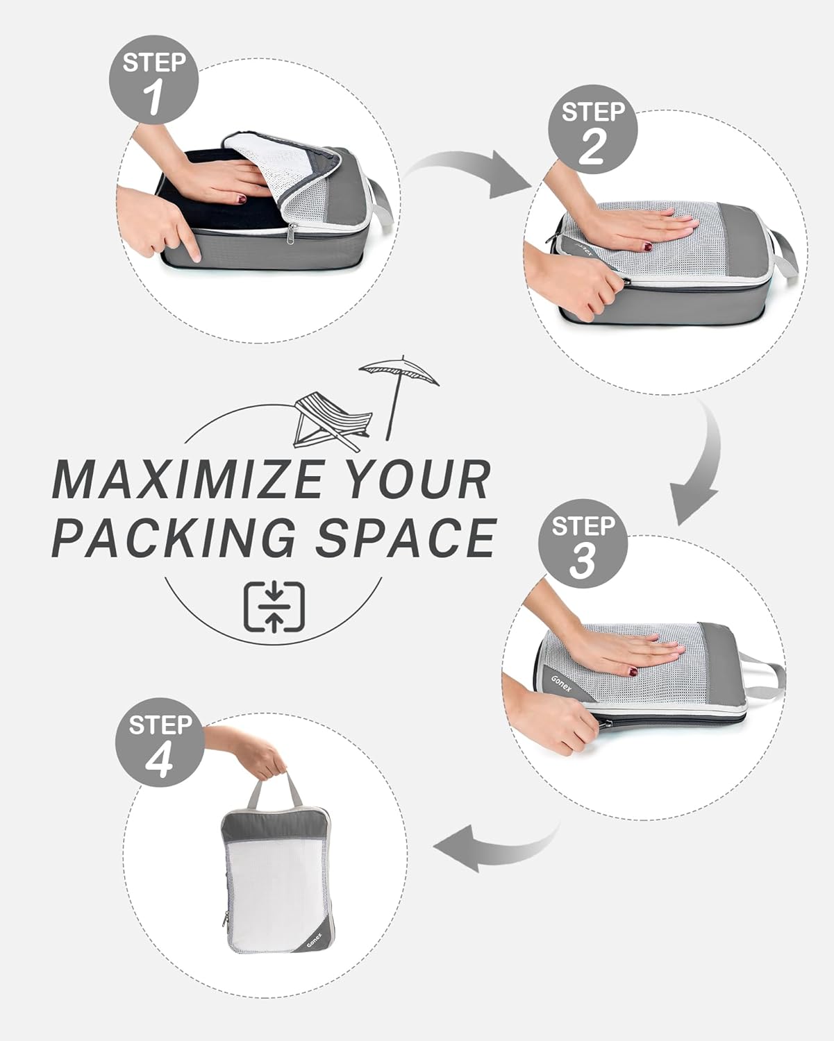 Compression Packing Cubes, Gonex Extensible Storage Mesh Bags Organizers