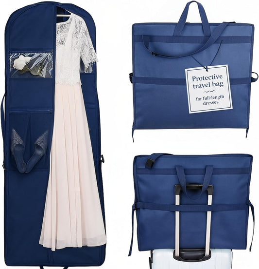 Sturdy Oxford polyester fabric - 72" Wedding Dress Garment Bag - Shoulder Strap - Accessory Pockets - Attaches to Suitcase – Waterproof – Trifold – Designed for Full Skirts – Carry Handle (Red)