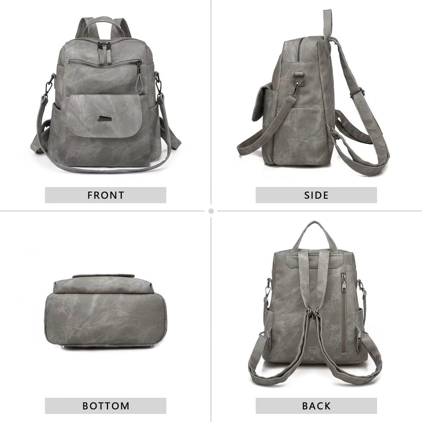 PU Leather Backpack Purse for Women Fashion Multipurpose Design Handbag Ladies Shoulder Bags Travel Backpack Grey
