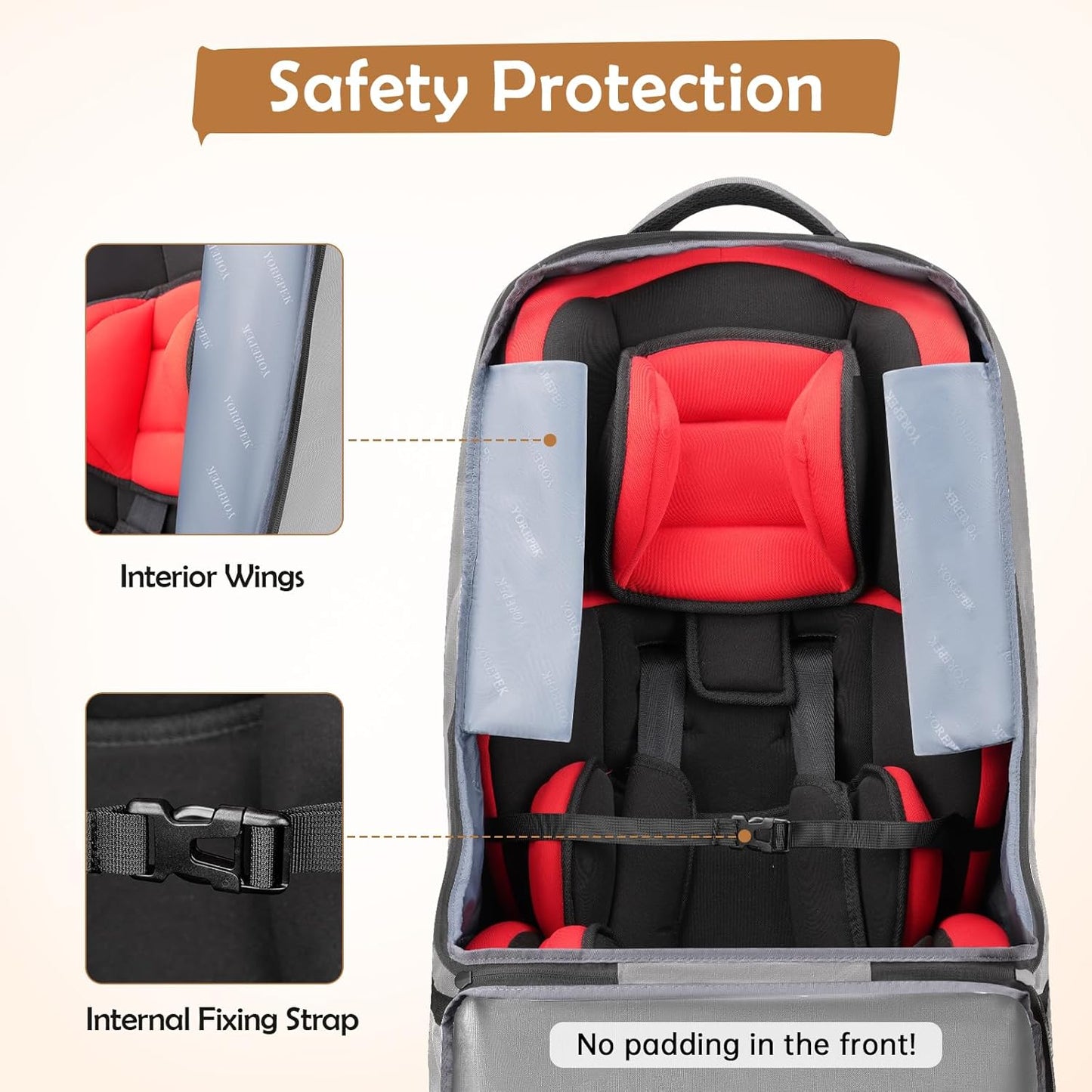YOREPEK Gate Check Car Seat Travel Bag, Padded Carseat Cover for Airplane Travel, Car Seat Carrier for Airport, Baby Carseat Backpack for Air Travel, Baby Travel Gear (Grey)