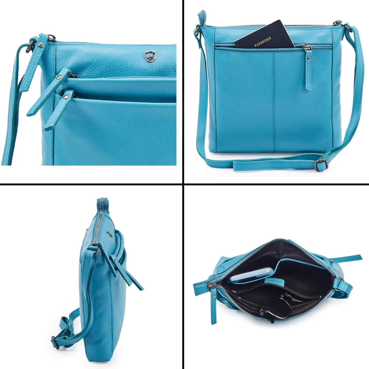 Small Soft Genuine Leather Crossbody Purse Women’s Sling Crossover Shoulder Travel Handbag with Triple Zipper