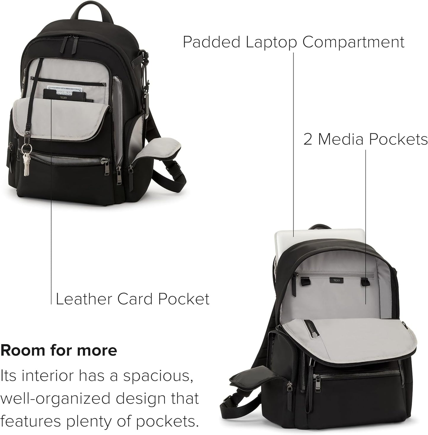 TUMI - Voyageur Celina Backpack - Women's Work and Travel Bag - 16.0" X 10.6" X 6.5" - Holds Up to 16" Laptop - Black & Gunmetal Hardware