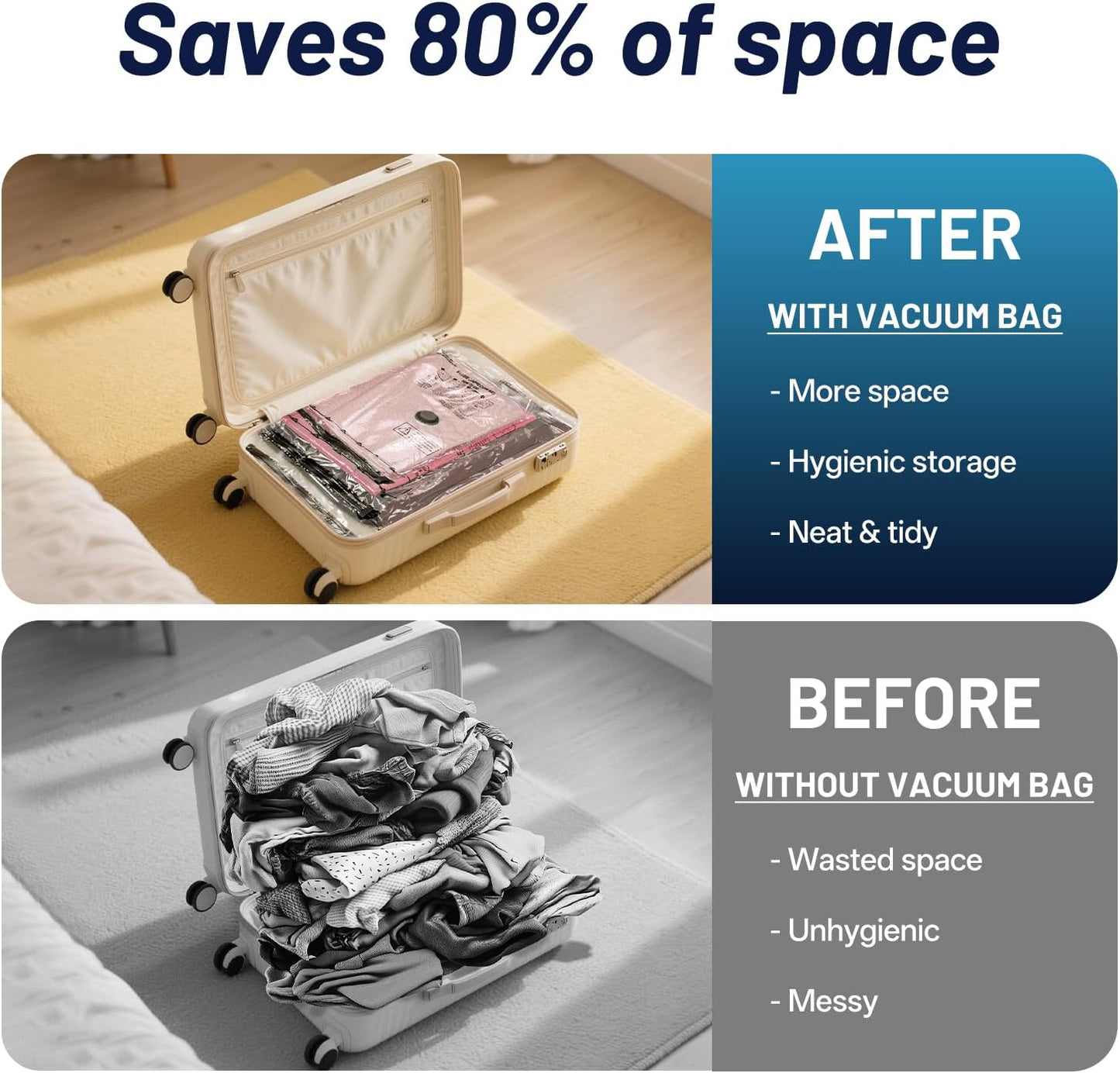 Travel Vacuum Bags for Luggage with Portable Electric Pump,Vacuum Seal Bags for Clothing,Packing Cubes Compression,Cruise Ship and Travel Essentials(Combo 6 Pack)