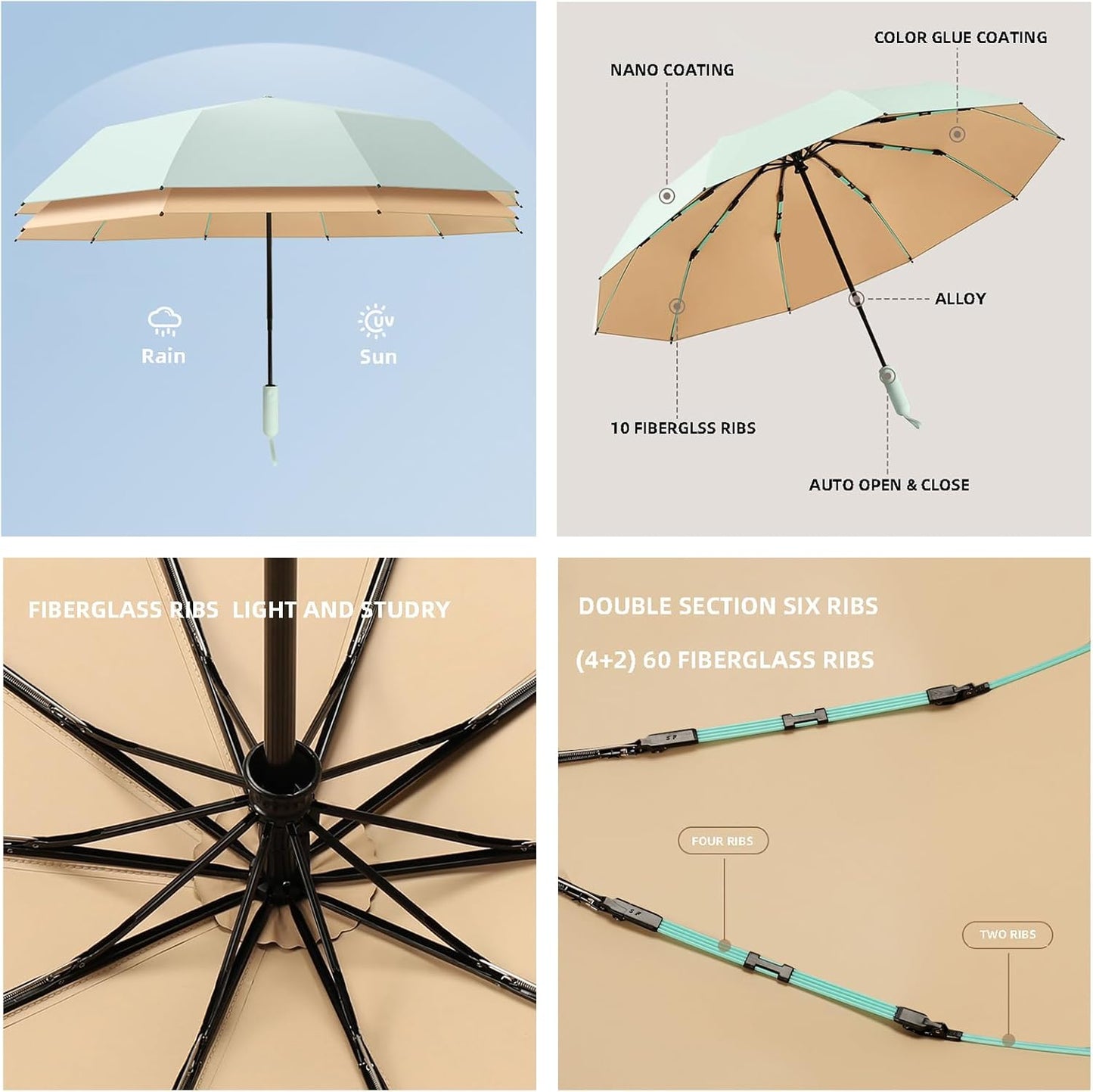 Folding Umbrella Anti-UV Compact Durable Folding Umbrella Auto Open Close Windproof Travel Umbrella Premium Grip Fits Backpack