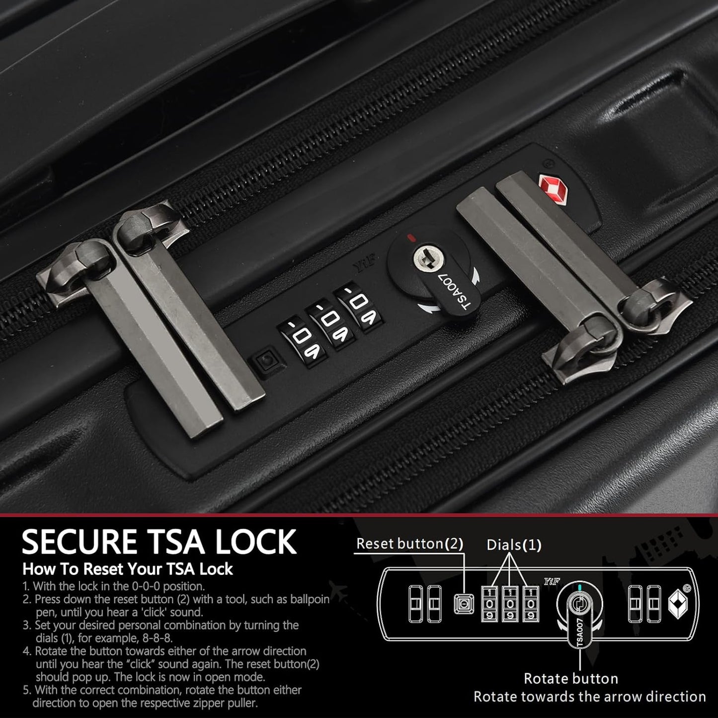 TydeCkare 16" Carry on Luggage with 2 Laptop Compartments, Lightweight Hardshell ABS+PC Suitcase with Dual Control TSA Lock, with YKK Zipper, 4 Spinner Silent Wheels, for Business Travel, Black