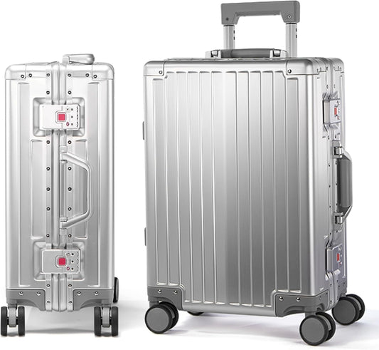 UrbanExplorer 24Inch All Aluminum Check In Luggage Heavy Duty Hard Shell Suitcases with Spinner Wheels, Zipperless Suitcase with TSA Lock, Large Luggage for Business Travel, Sliver