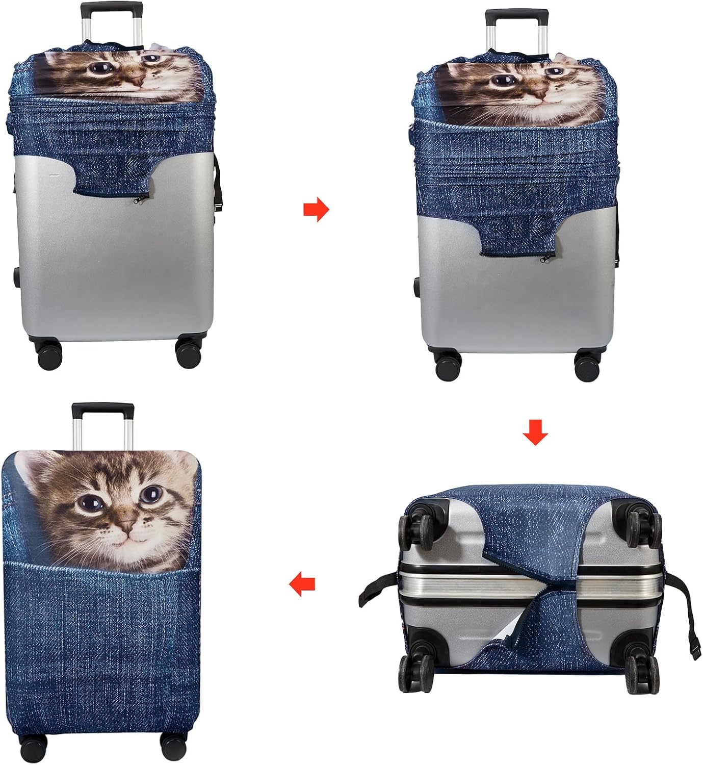 WUJIAONIAO Travel Luggage Cover Baggage Suitcase Cover Protector Skins 18-32 Inch (Cat B, M (for 22-24 inch luggage))