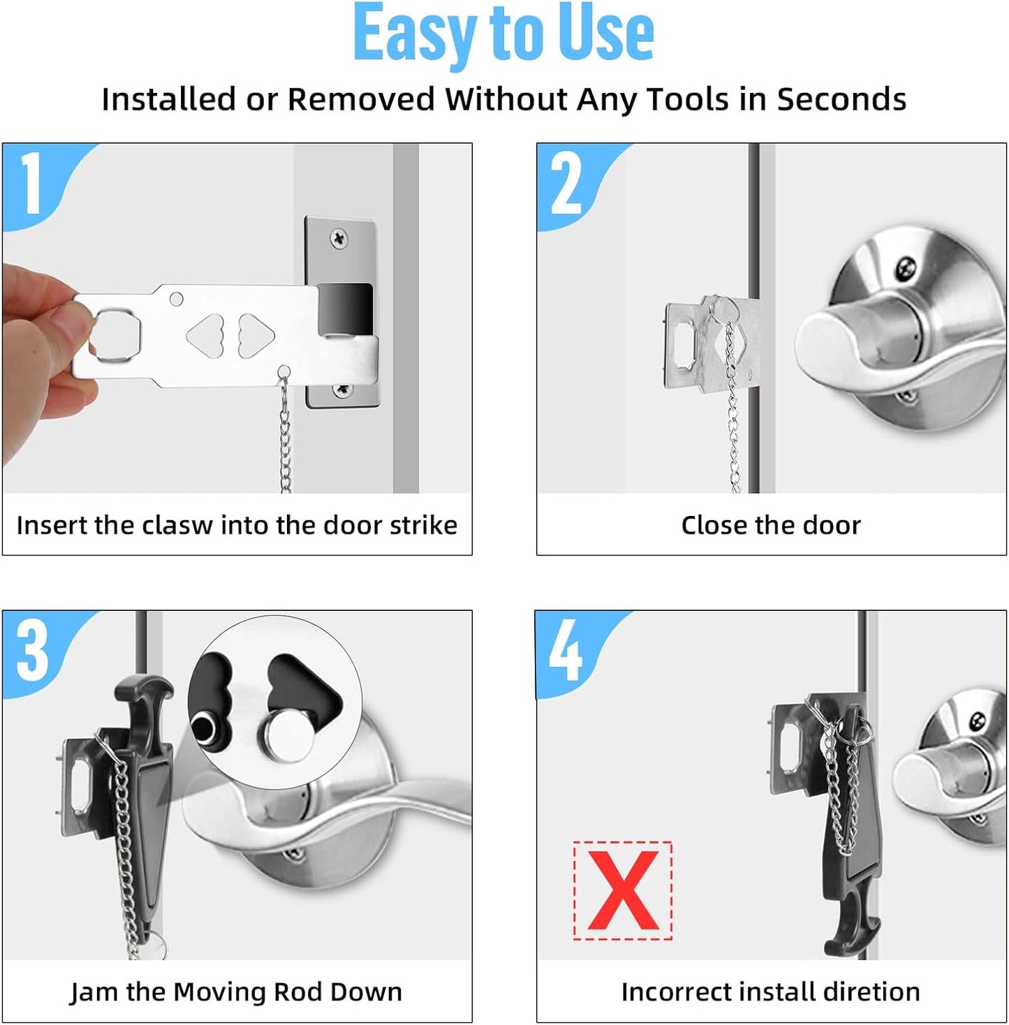Upgraded Portable Door Lock & Door Stop Alarm, TOWODE Dual Protection Security Door Kit, Portable Door Lock for Travel Essential, for Traveling Hotel Home Apartment College House